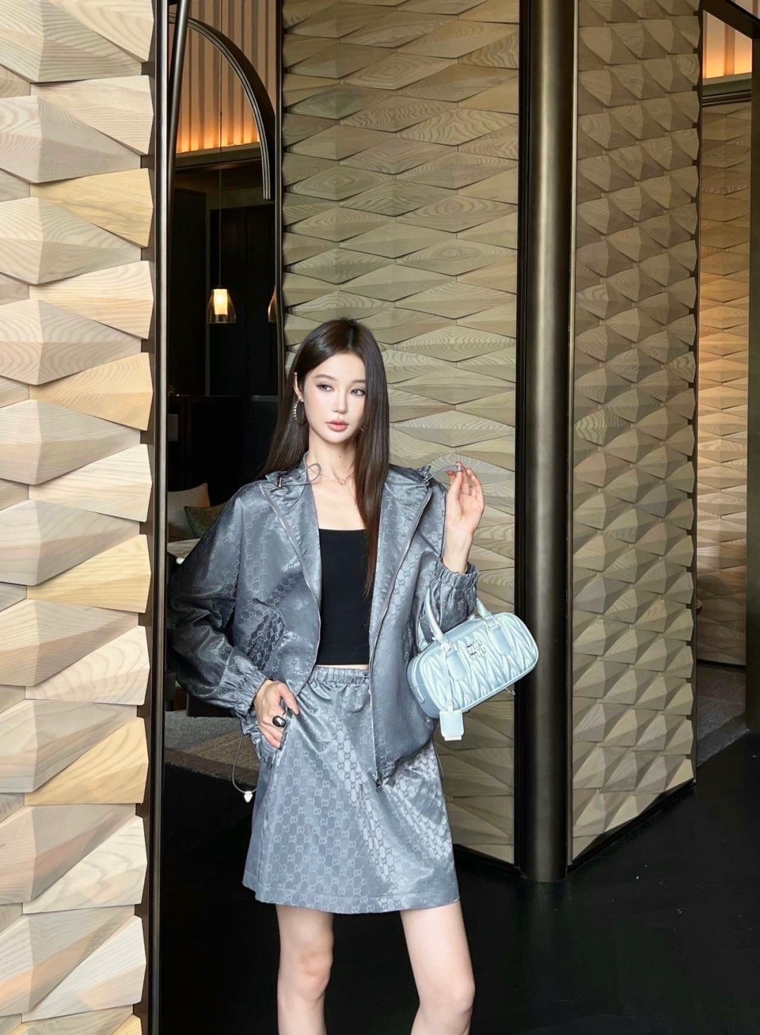 Guc 26fw jacquard hooded jacket skirt sets