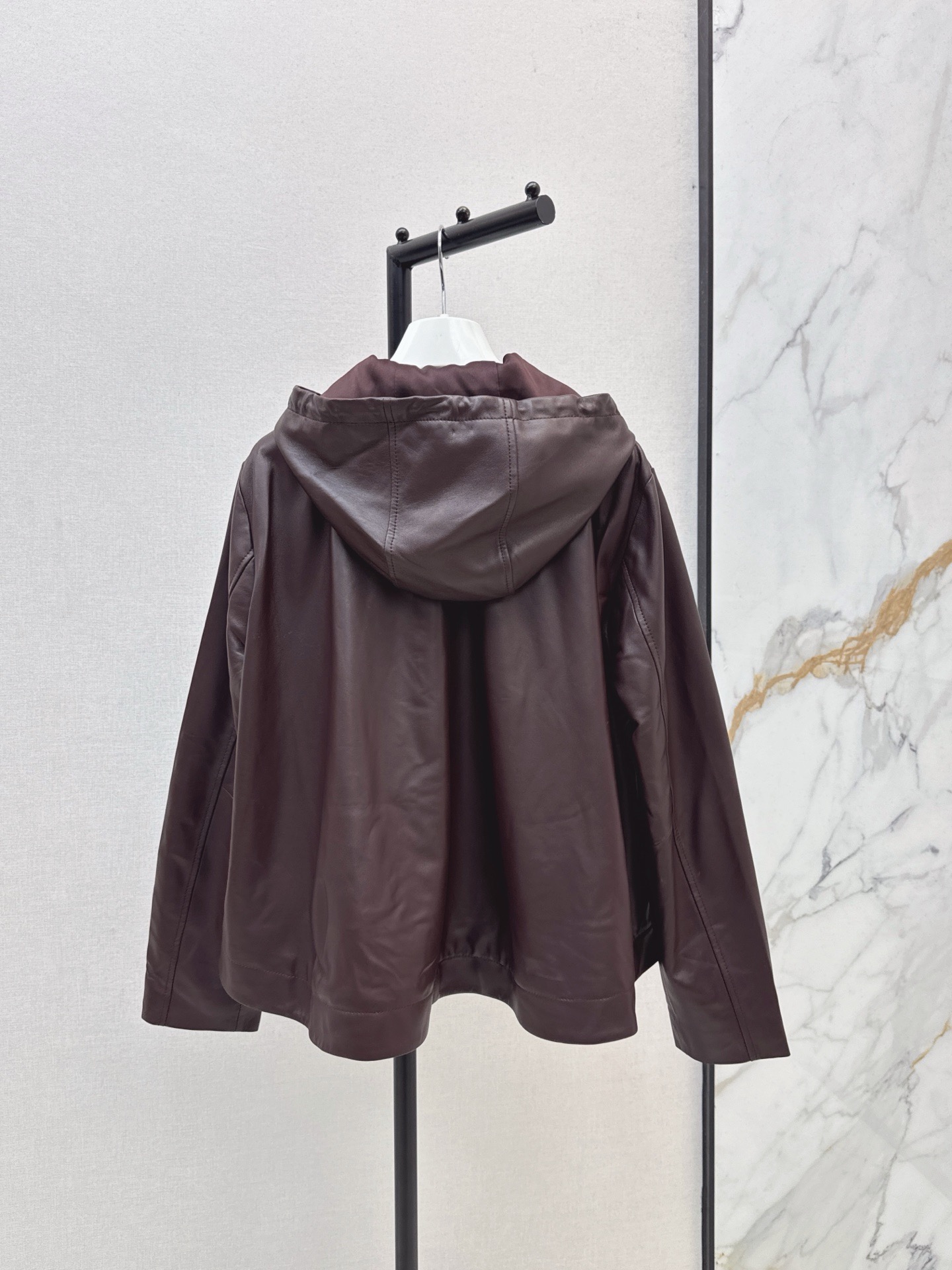 Loe 26fw leather hooded jacket