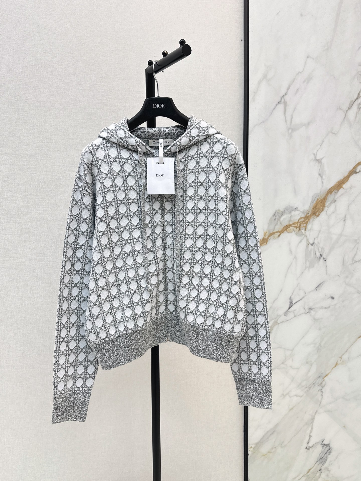 CD 26ss check jacquard knit hooded jacket
