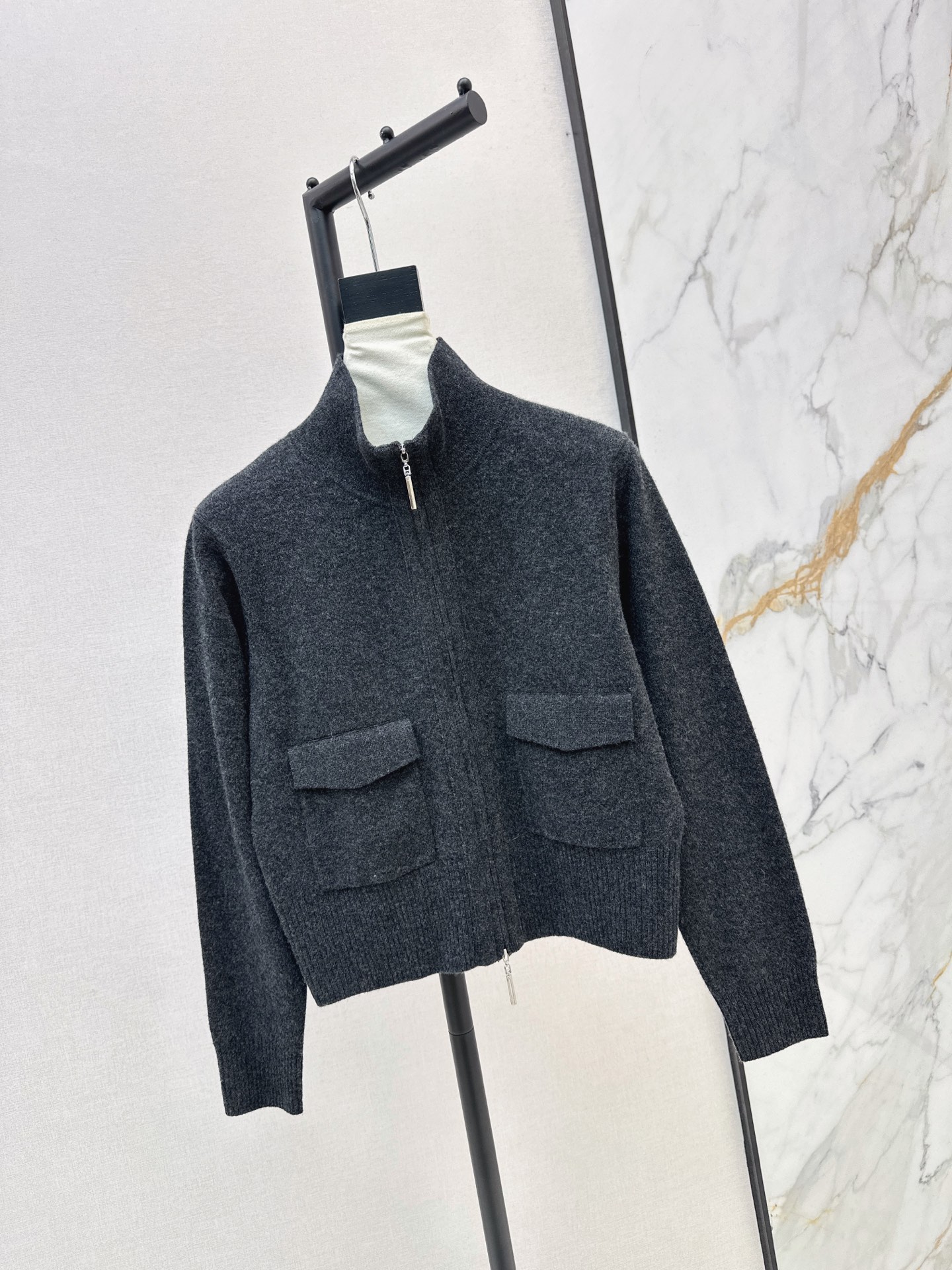 Brun 26fw stand collar knit cardigan