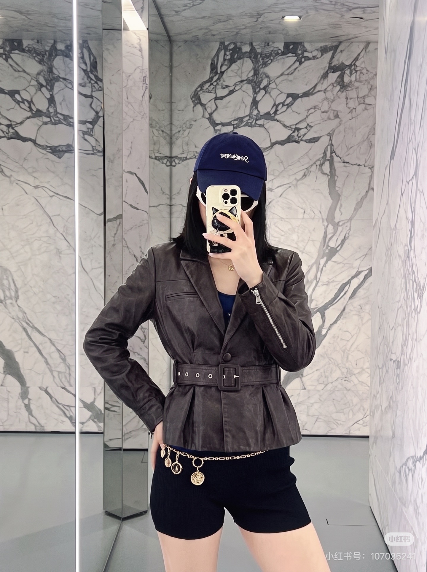 Sain 26fw belted leather jacket