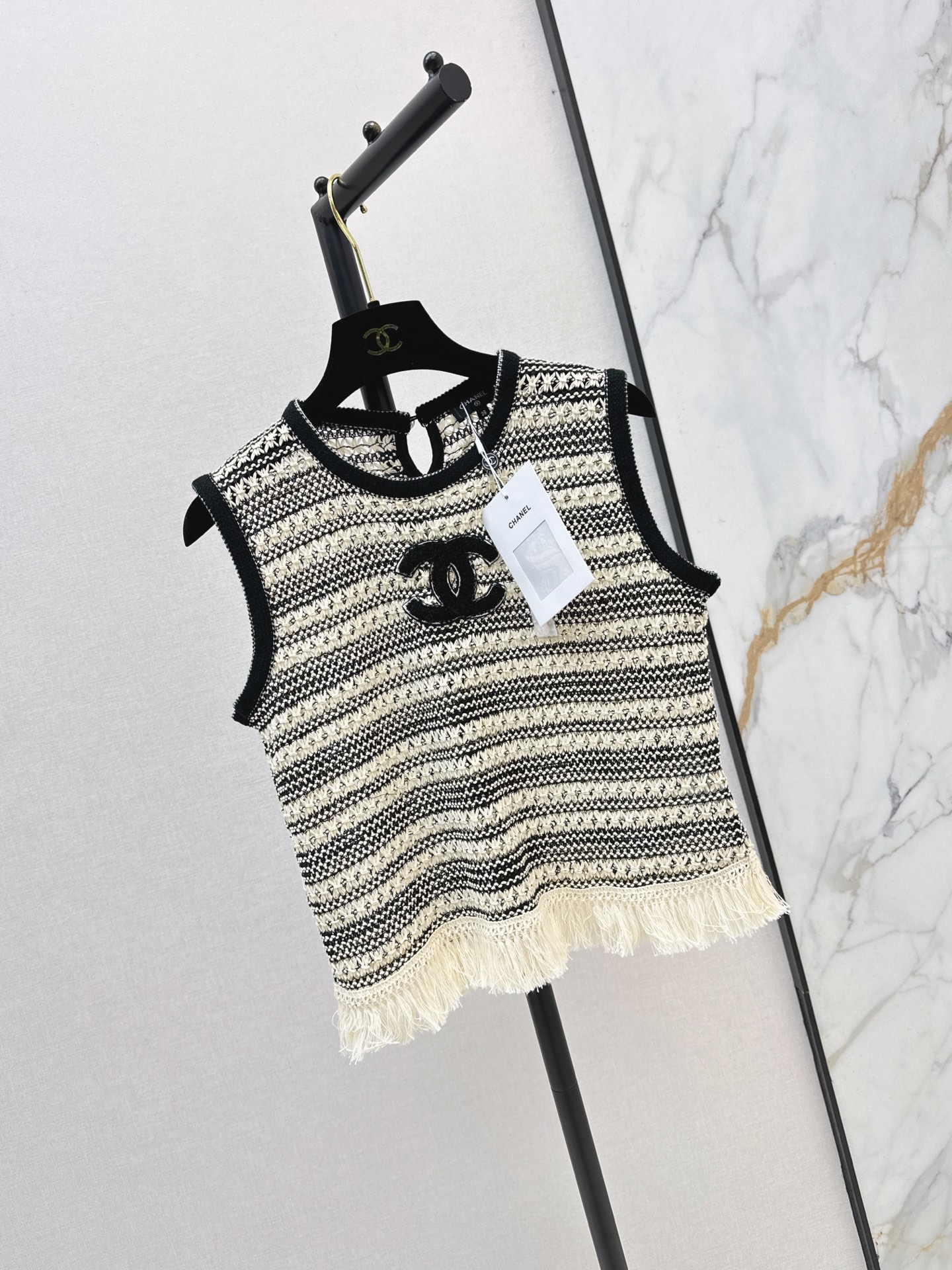 Chan 26ss fringe knit vest