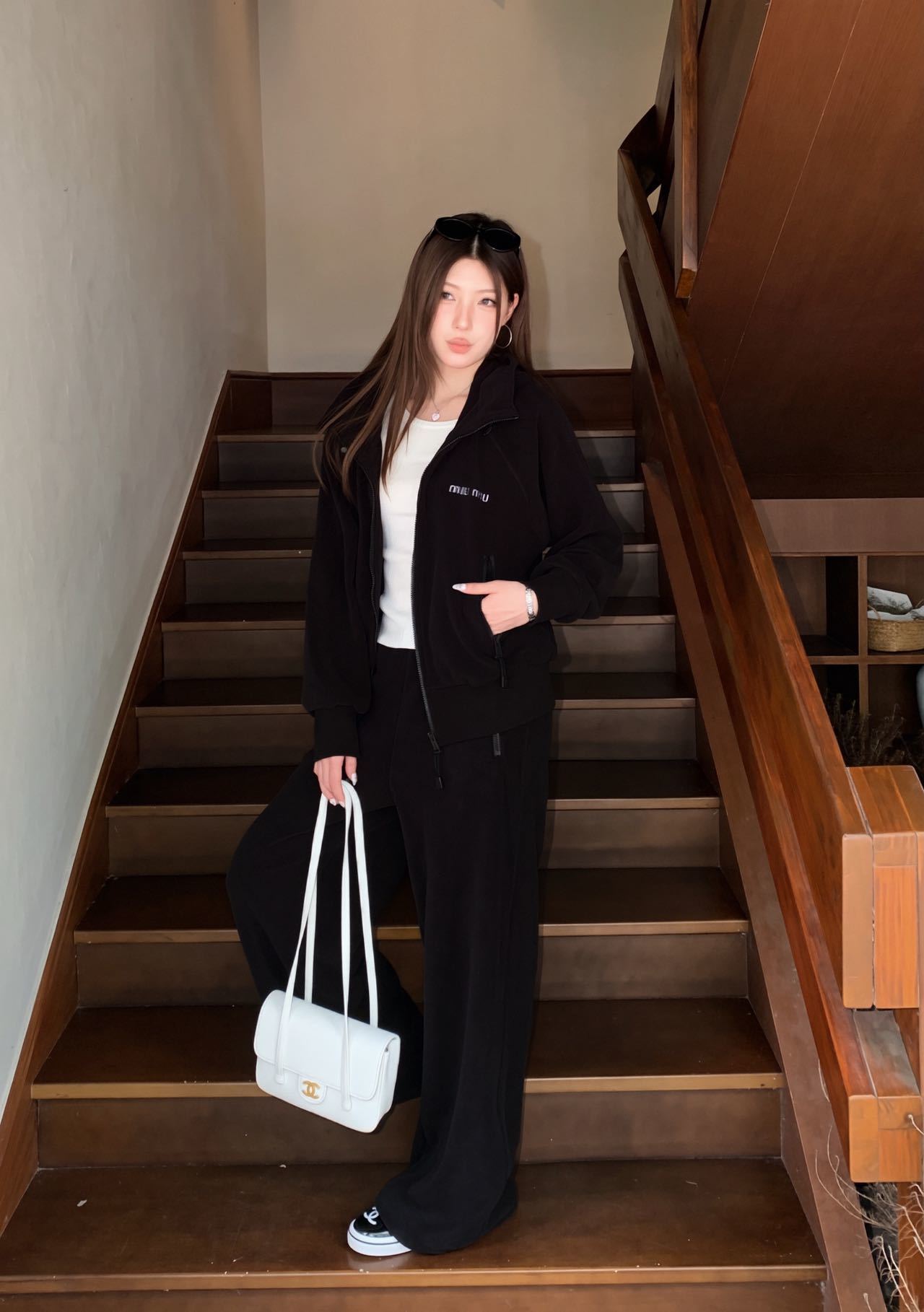 Miu 26fw casual hooded jacket pants sets