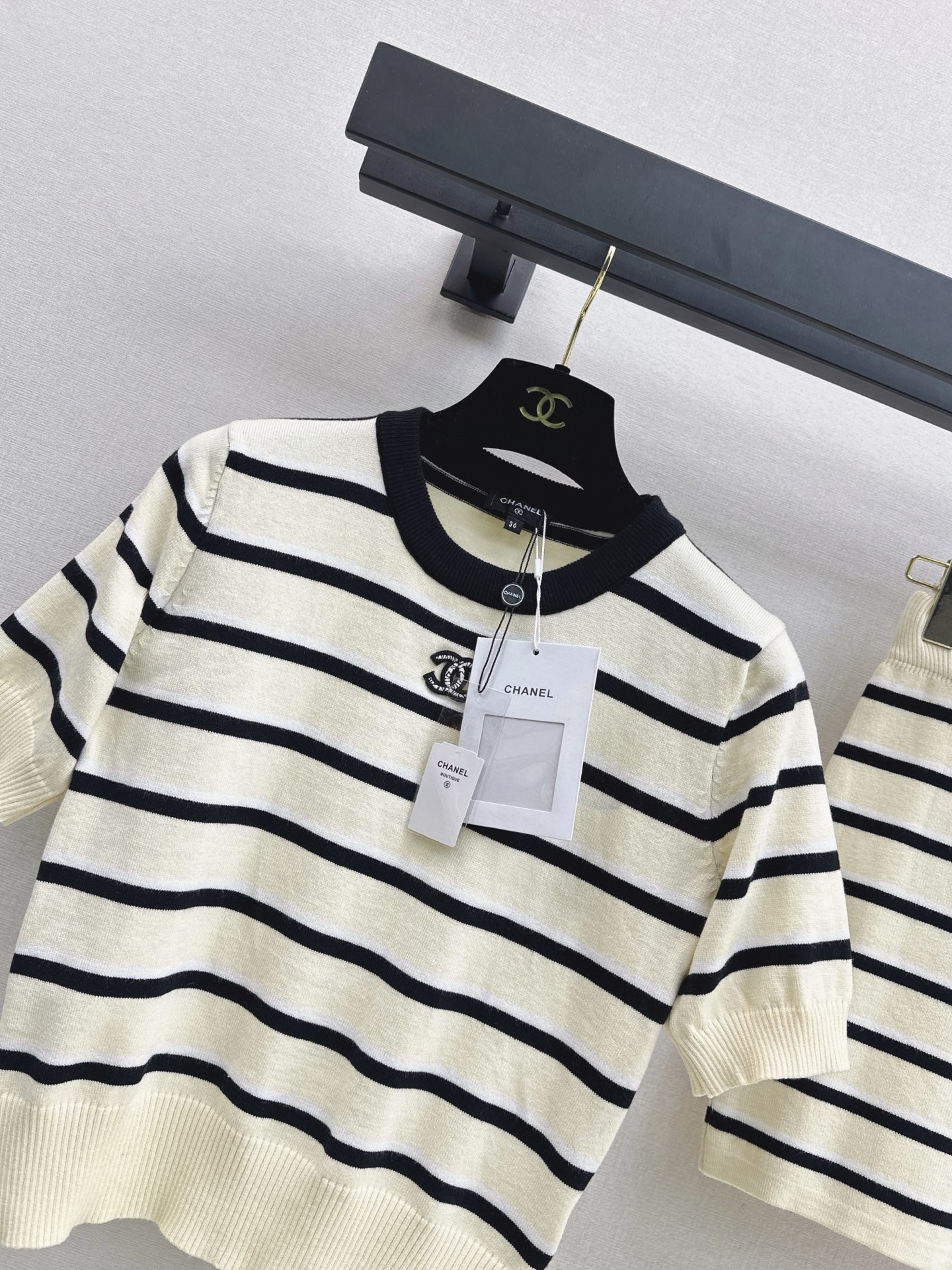Chan 26fw stripe knit sweater skirt sets