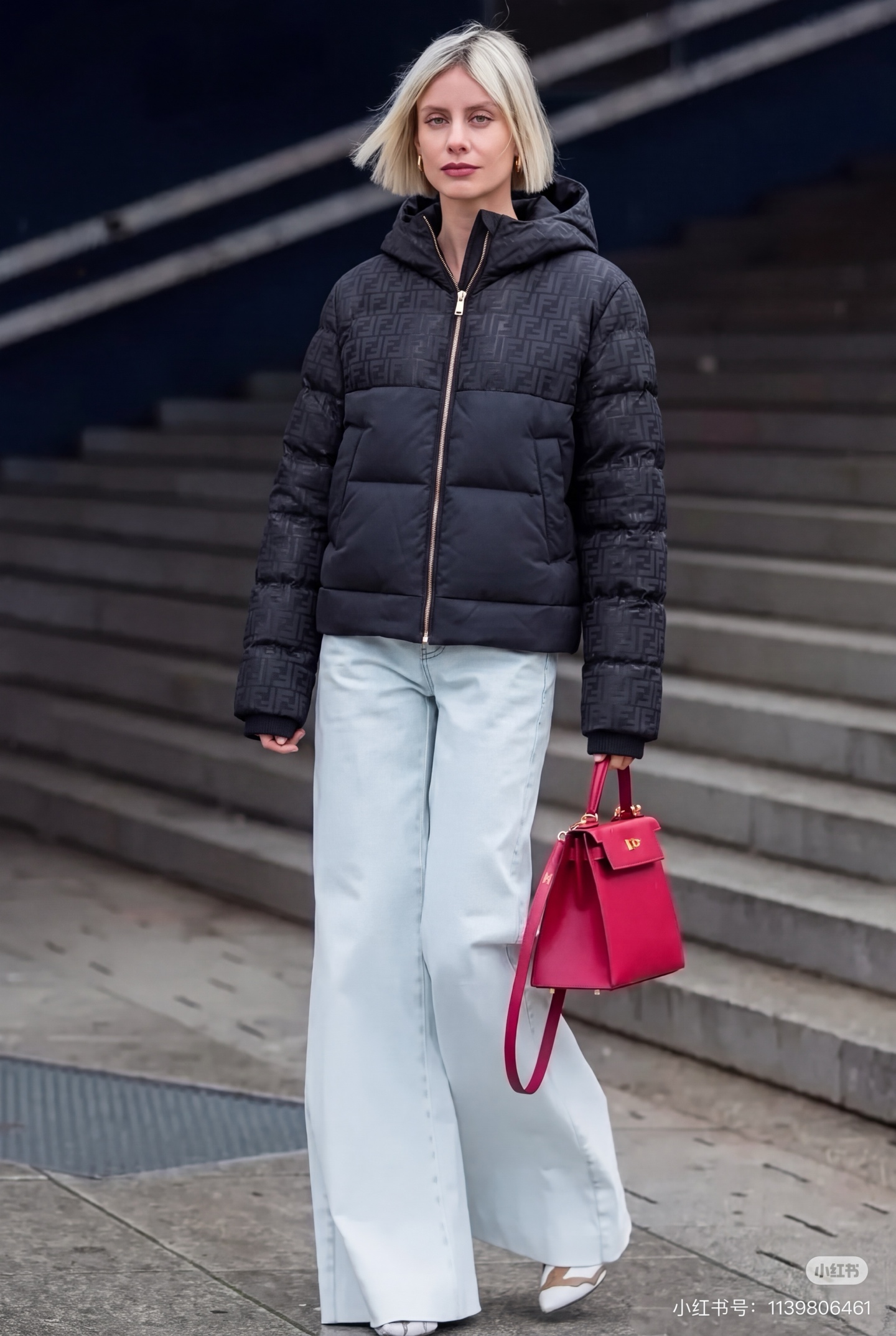 Fen 26fw jacquard hooded down jacket