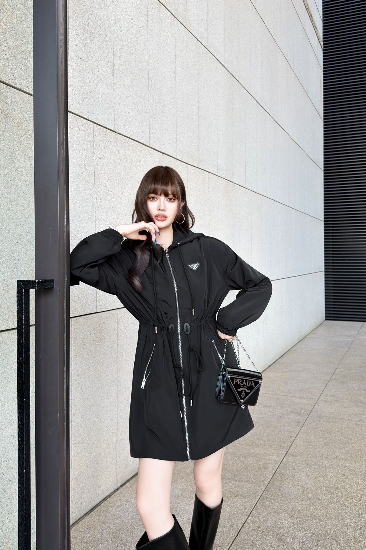 Pra 26fw drawstring hooded trench coats