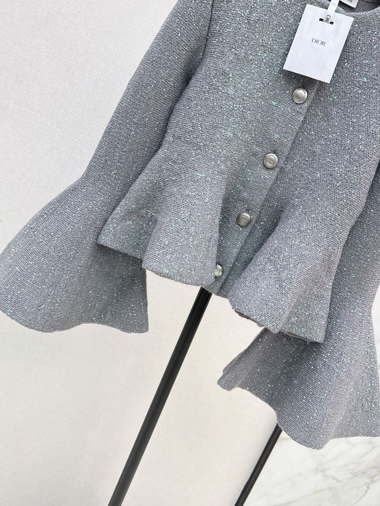 CD 26fw iridescent sequin bell-sleeve peplum knit jacket