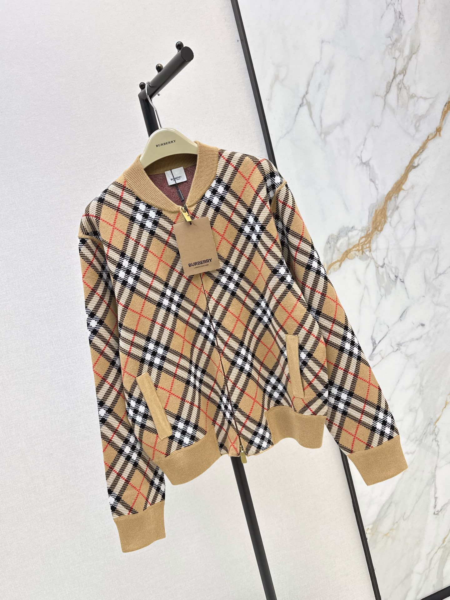 Bur 26fw check knit cardigan