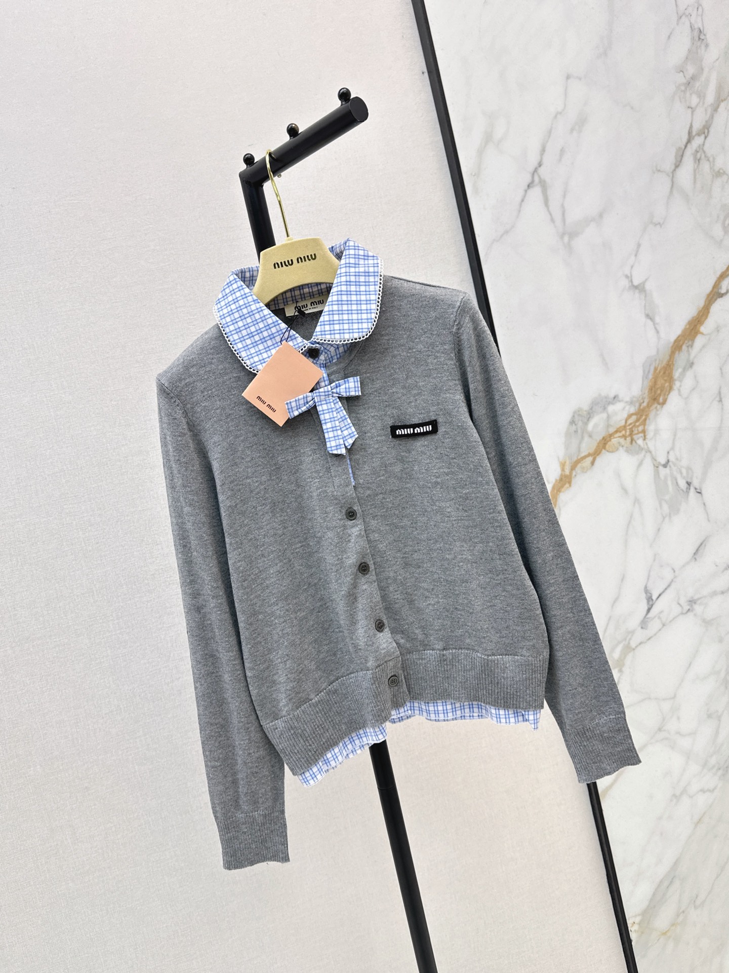 Miu 26fw check knit cardigan
