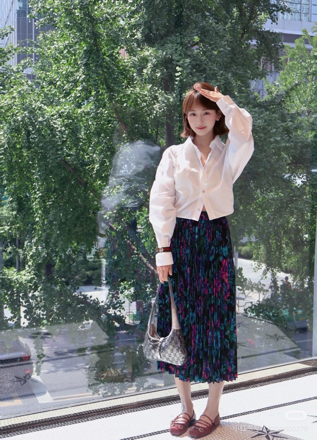 Guc 26fw print floarl pleated skirt