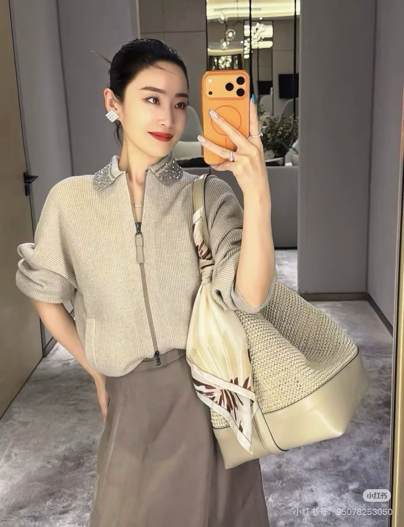 Brun 26fw beading knit cardigan