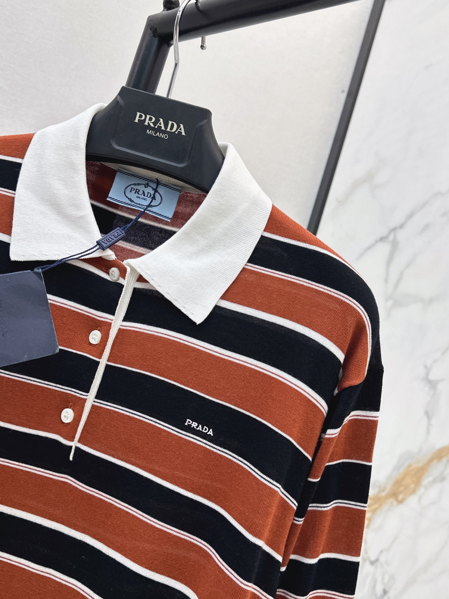 Pra 26fw stripe polo knitwear