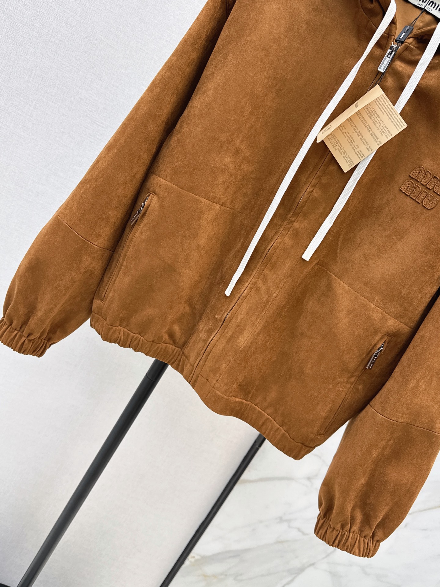 Miu 26fw suede-effetc hooded jacket
