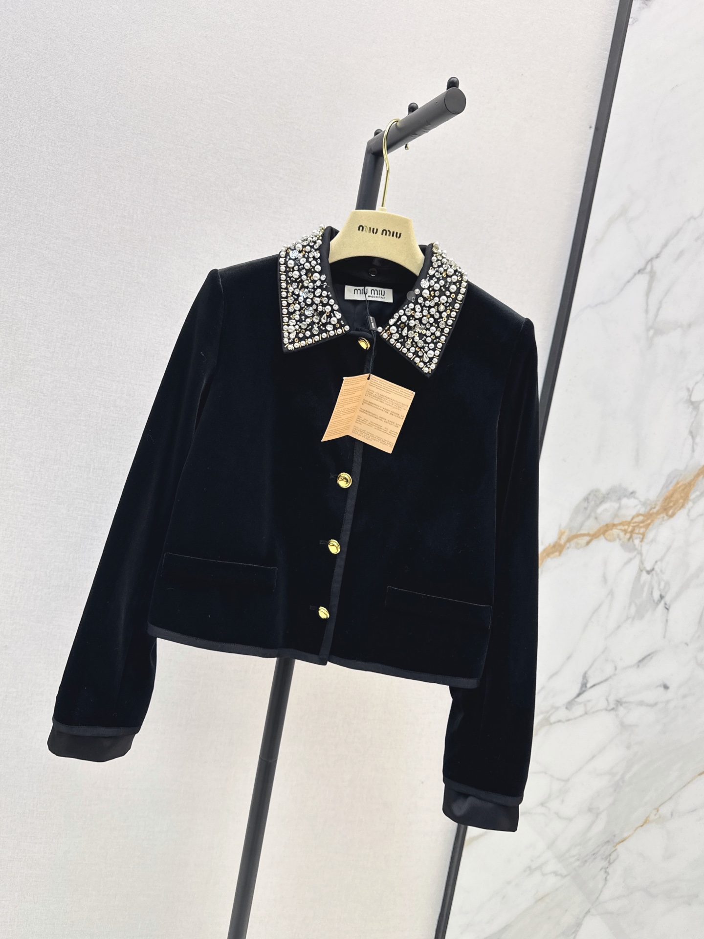 Miu 26fw cropped beading velvet jacket