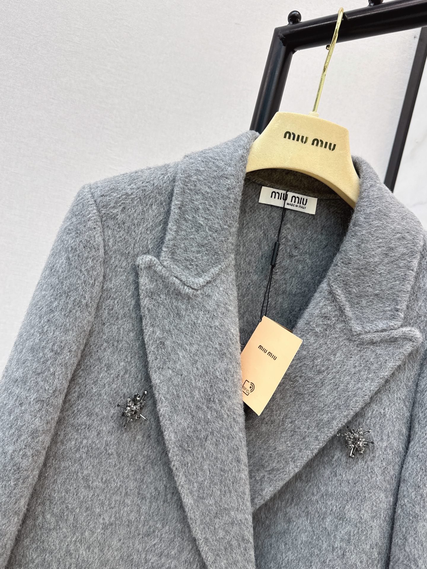 Miu 26fw rhinestone woolen overcoast