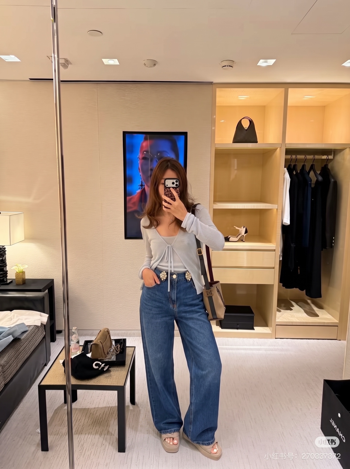 Chan 26fw rhinestone straight-leg jeans