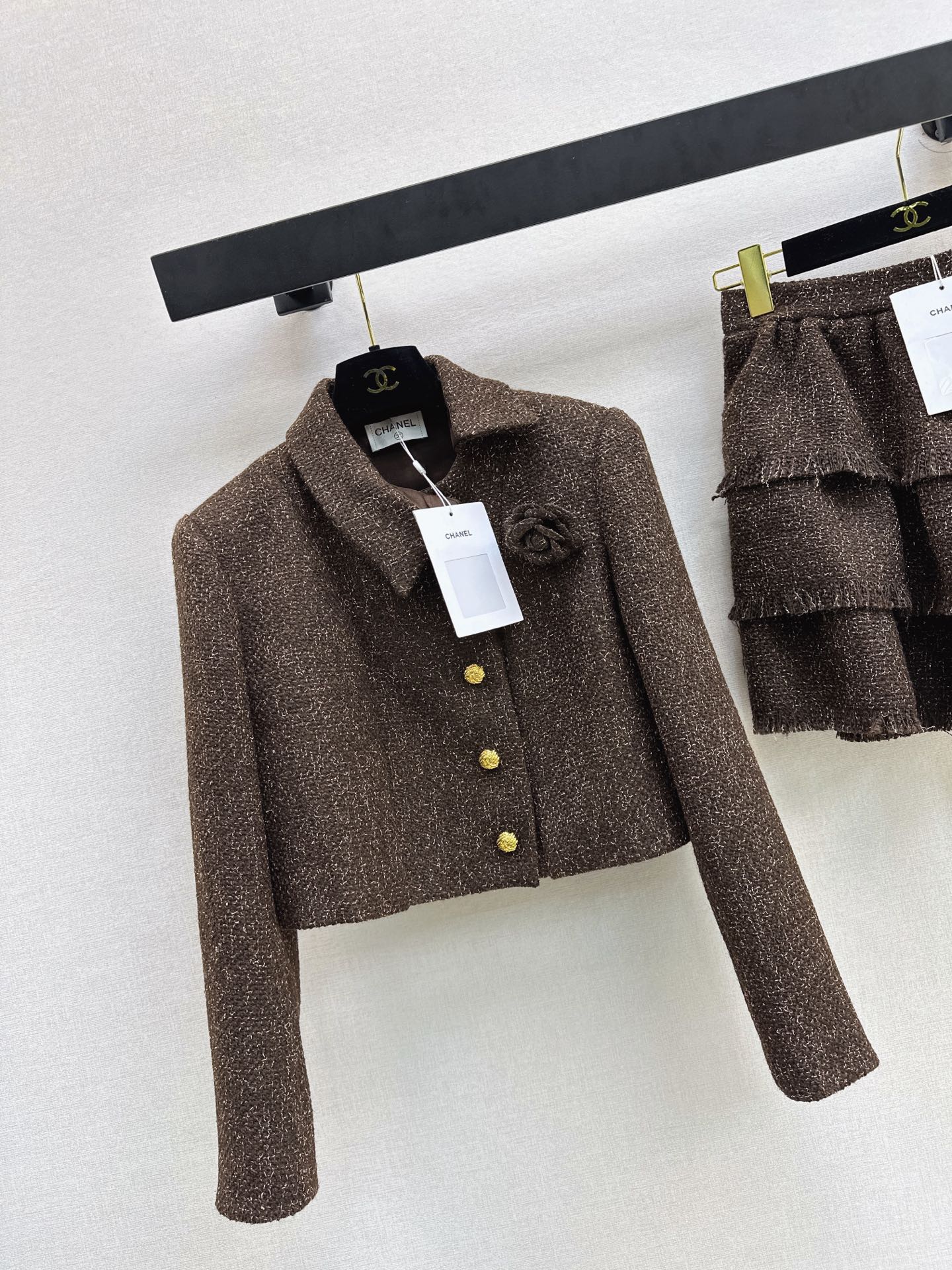 Chan 26fw cropped tweed woven jacket