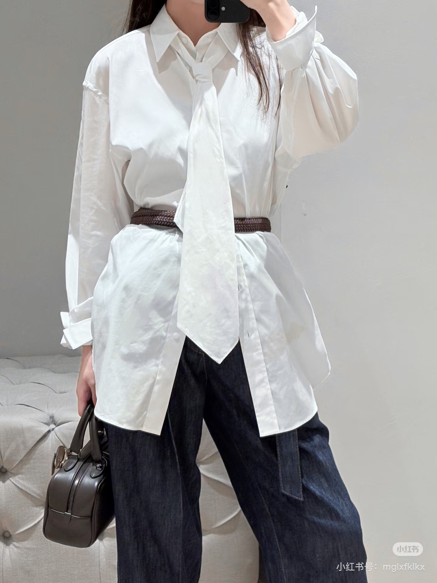 Brun 26fw ribbon shirt