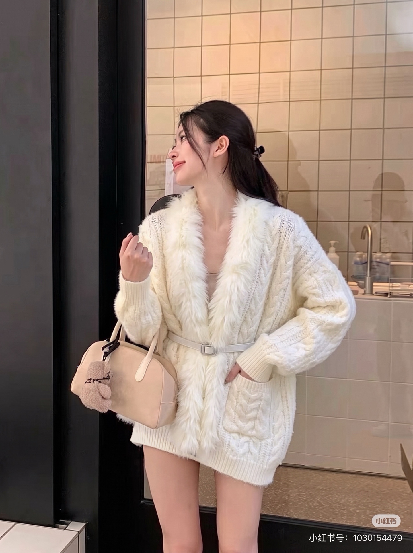 Fen 26fw fur-trim knit cardigan
