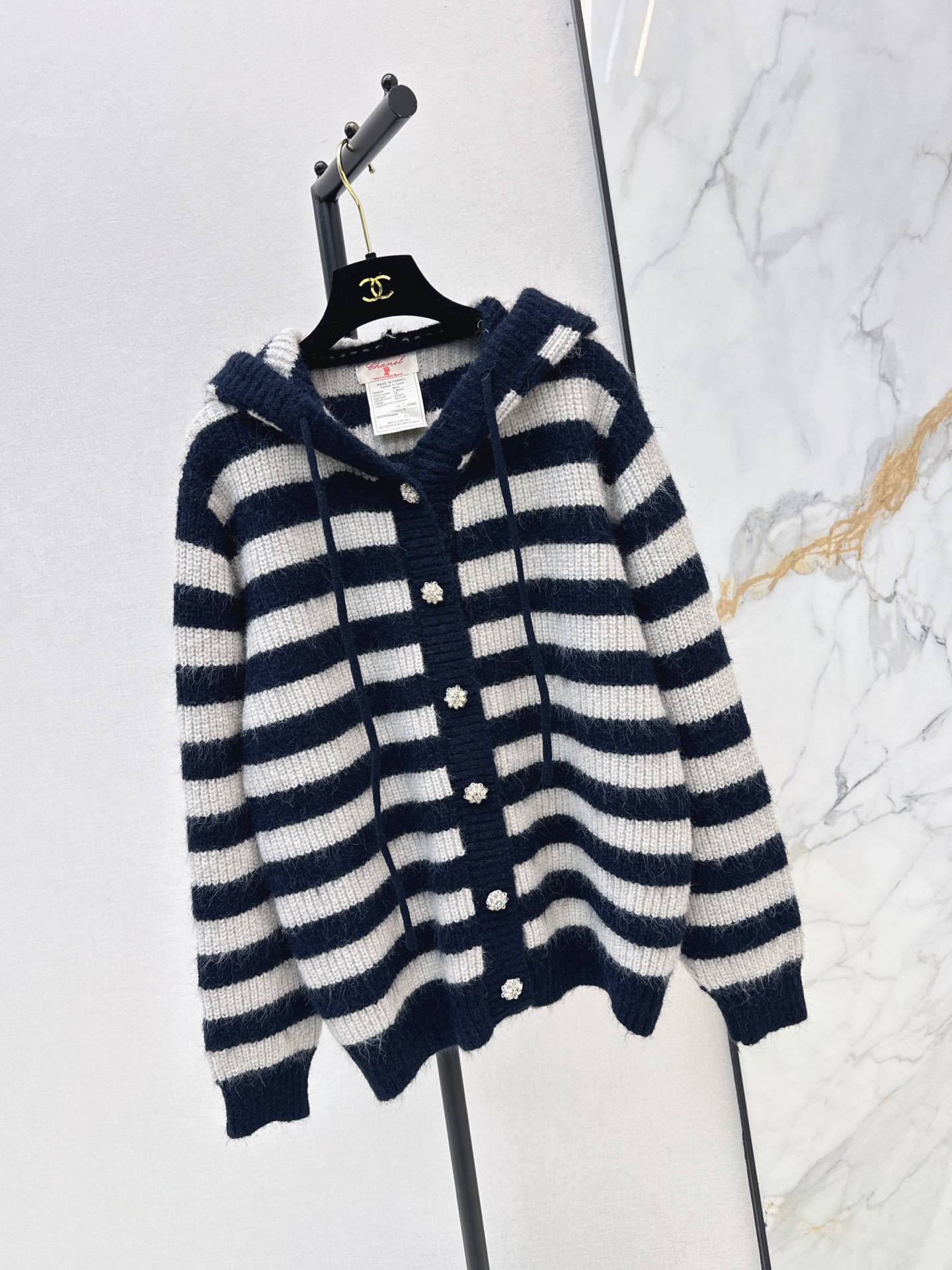 Chan 26fw stripe hooded cardigan