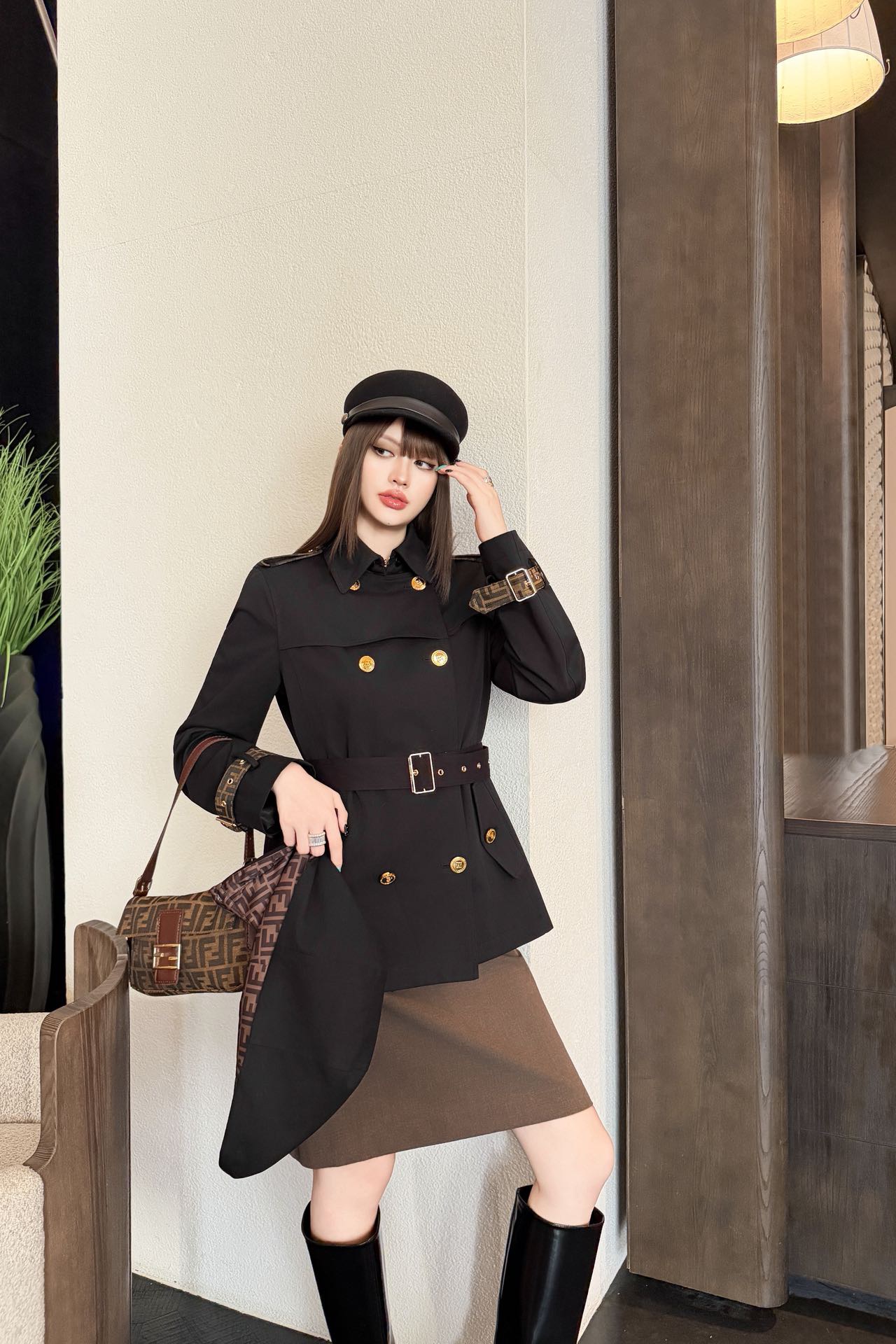 Fen 26fw hooded belted trench coats