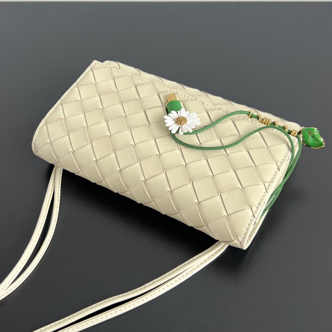 Botto Cream Woven Flap Shoulder Bag