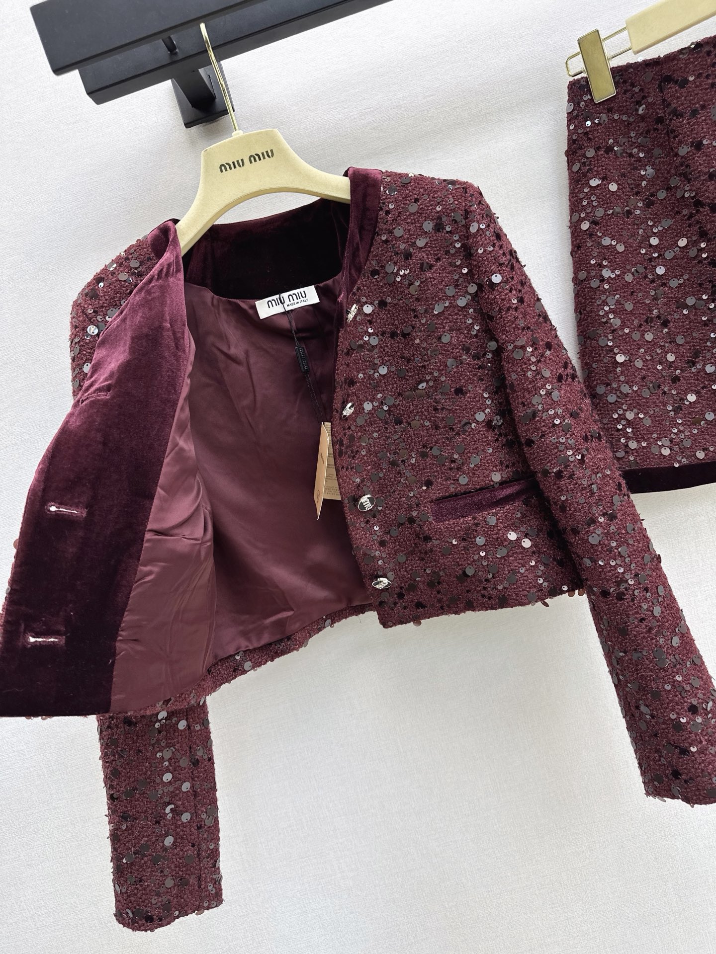 Chan 26fw tweed woven jacket A-line skirt sets
