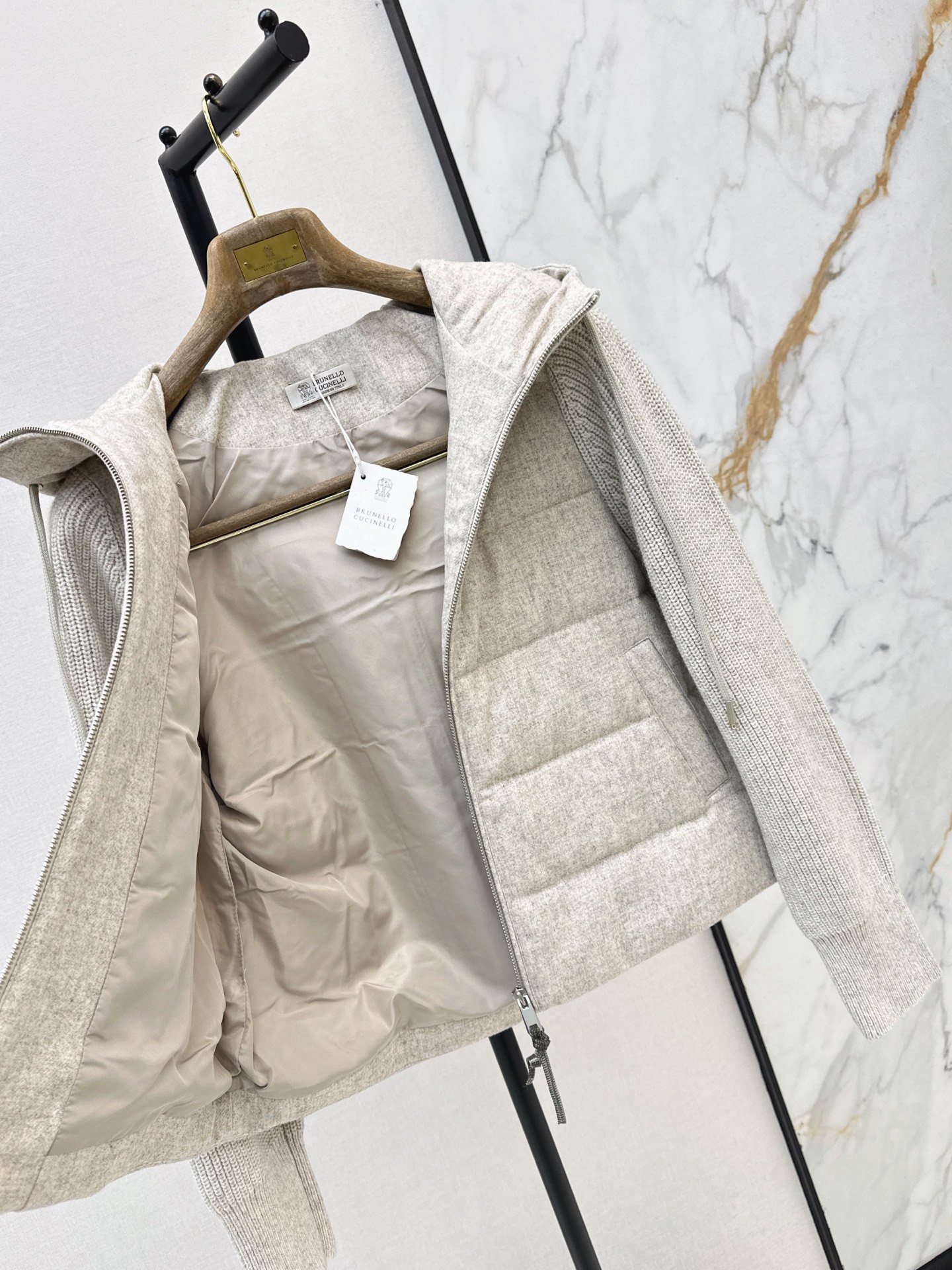 Brun 26fw knit contaract hooded down jacket