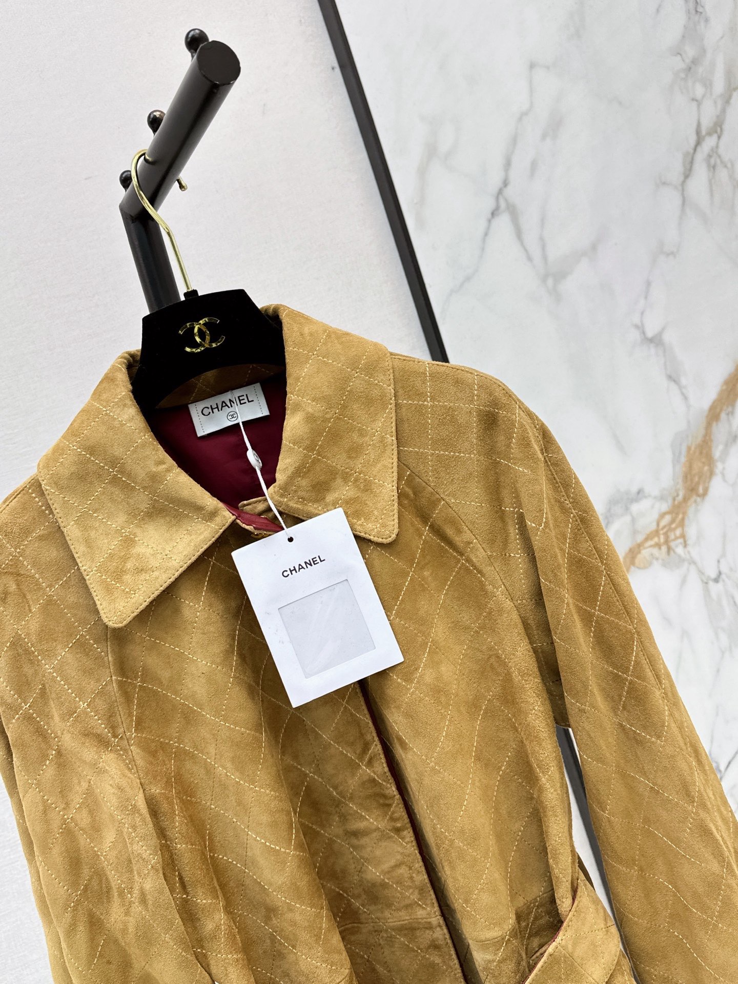 Chan 26fw suede fleece belted long jacket
