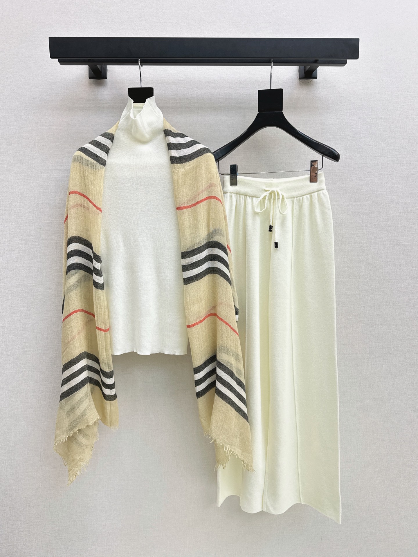 Bur 26fw knit basic tee check shawls pants set