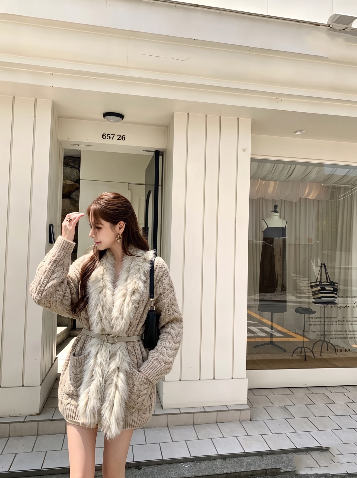 Fen 26fw fur-trim knit cardigan
