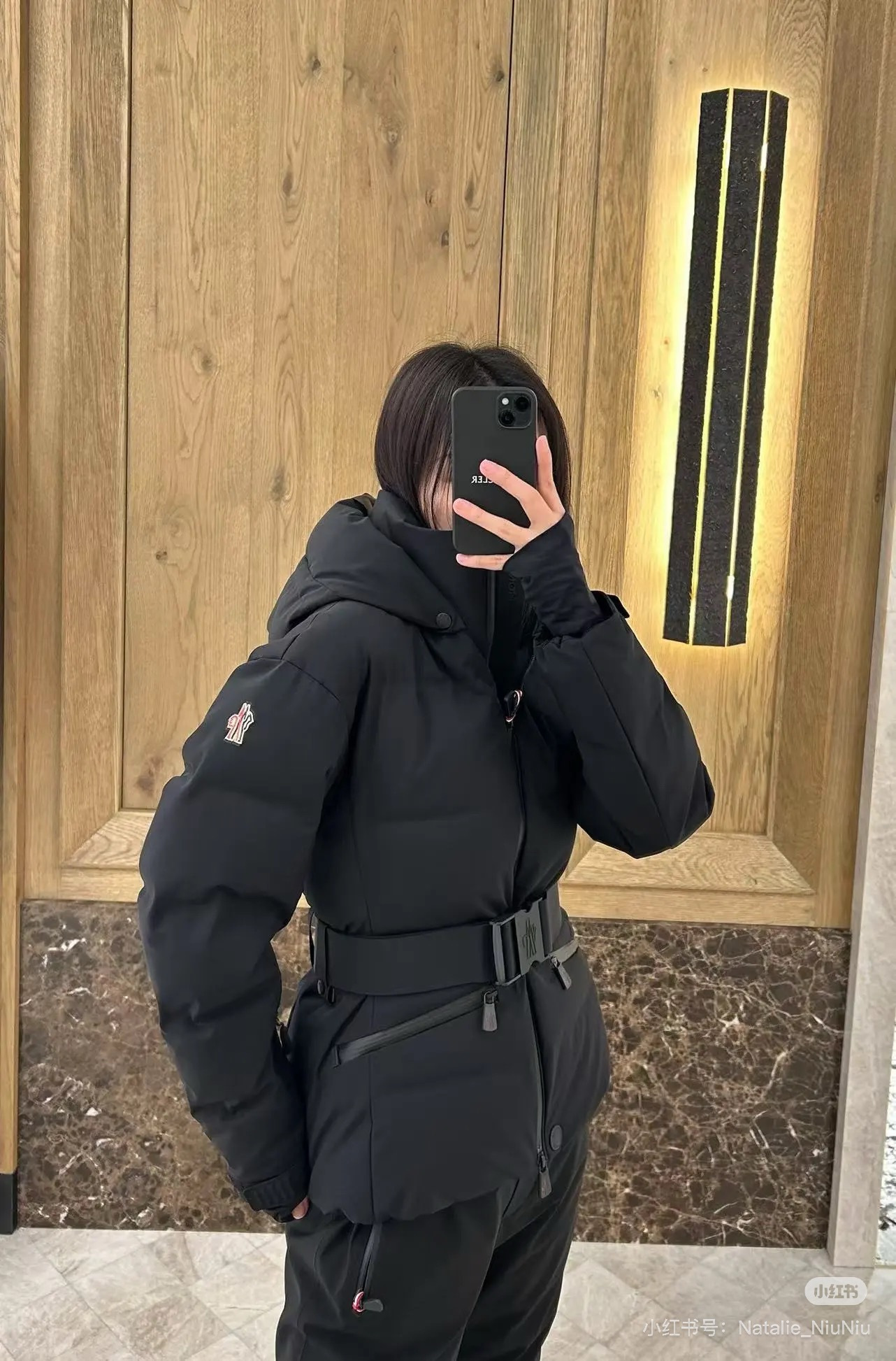 Monc 26fw belted hooded down jacket