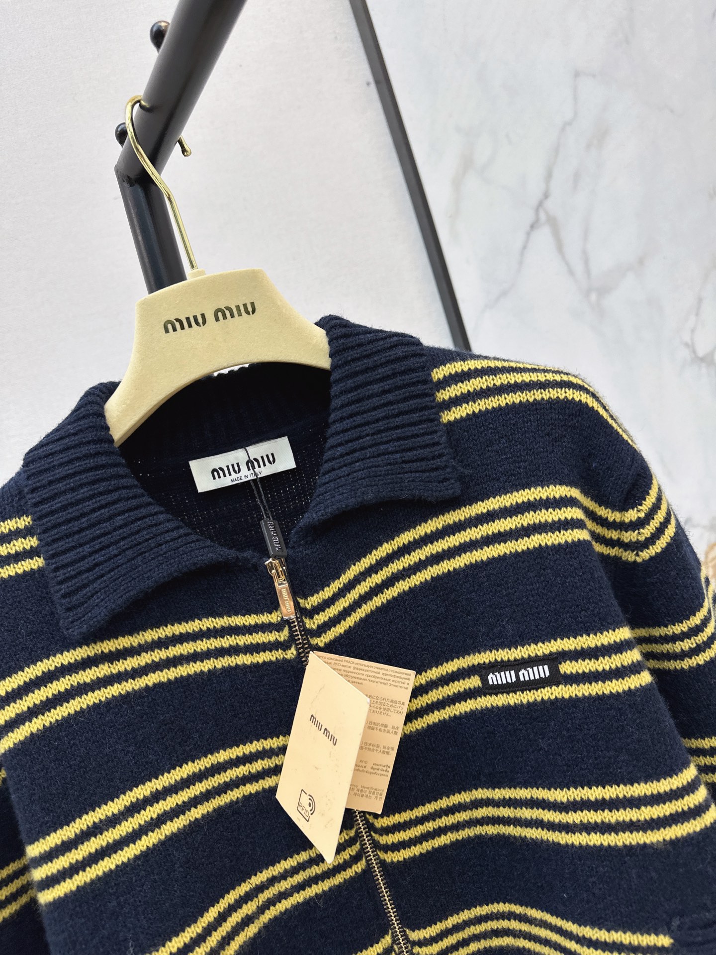 Miu 26fw stripe zipper cardigan