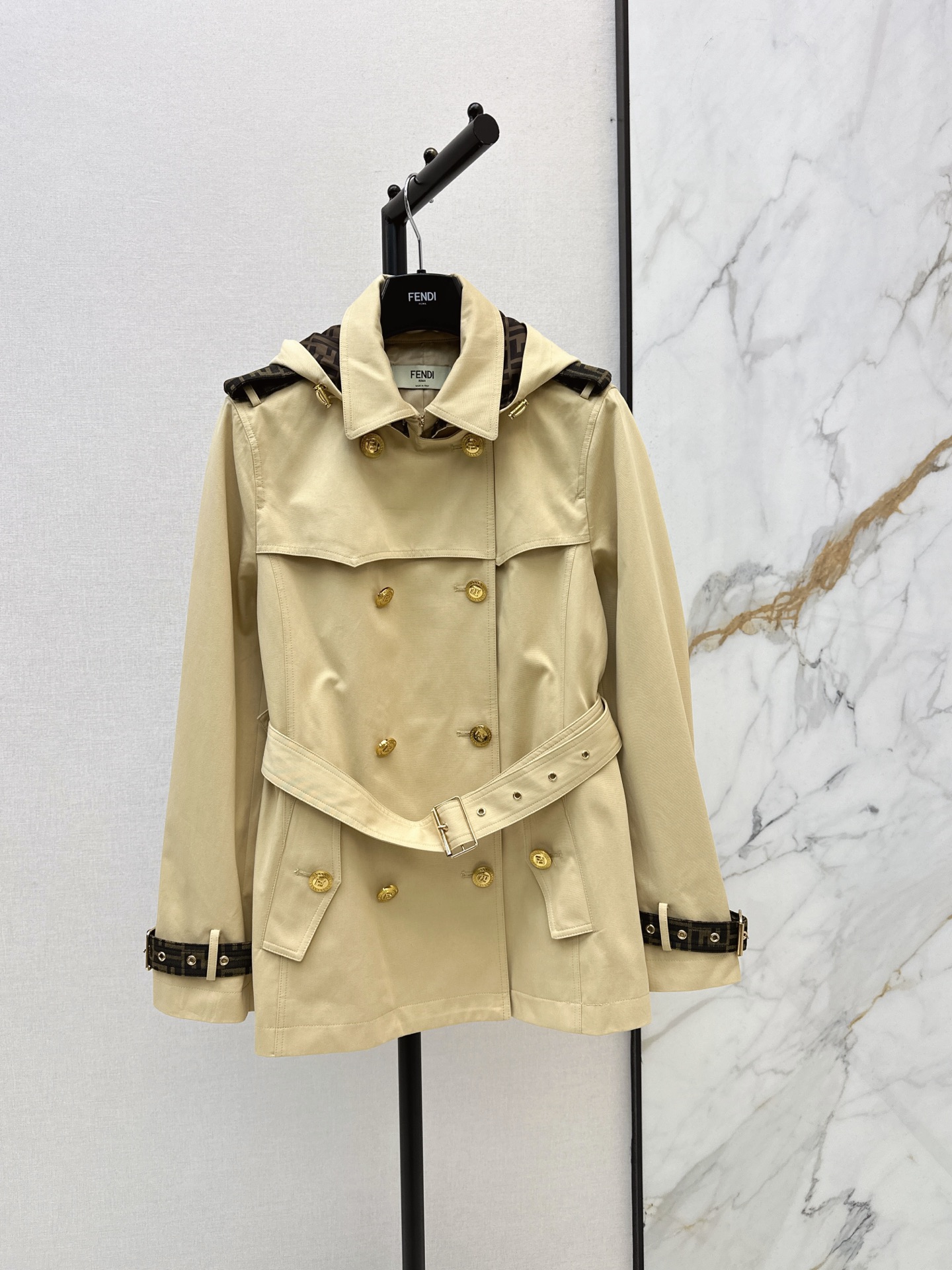 Fen 26fw hooded belted trench coats