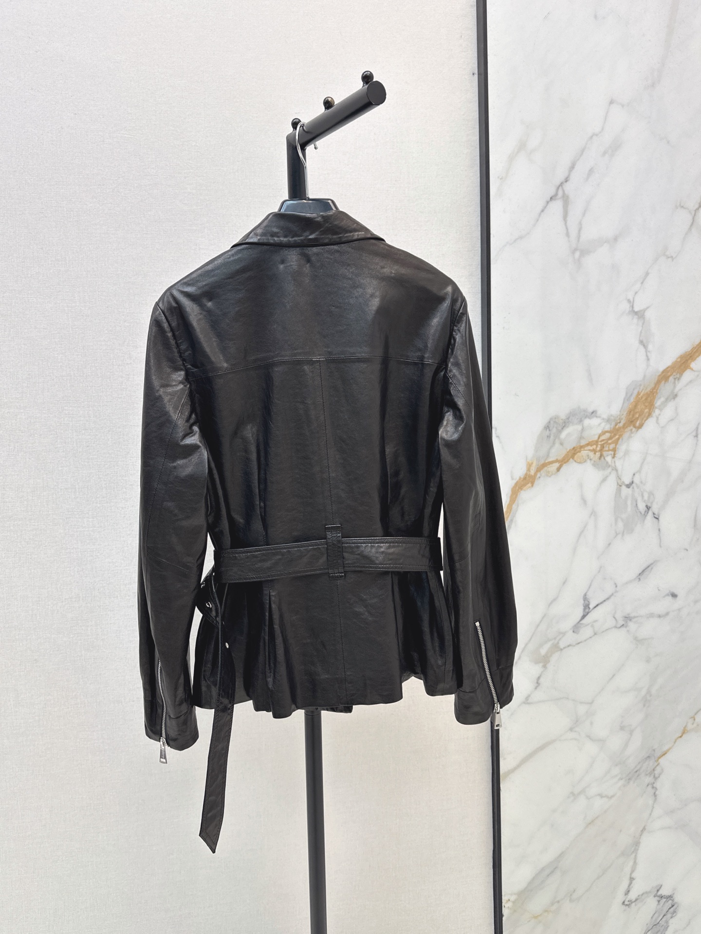 Sain 26fw belted leather jacket