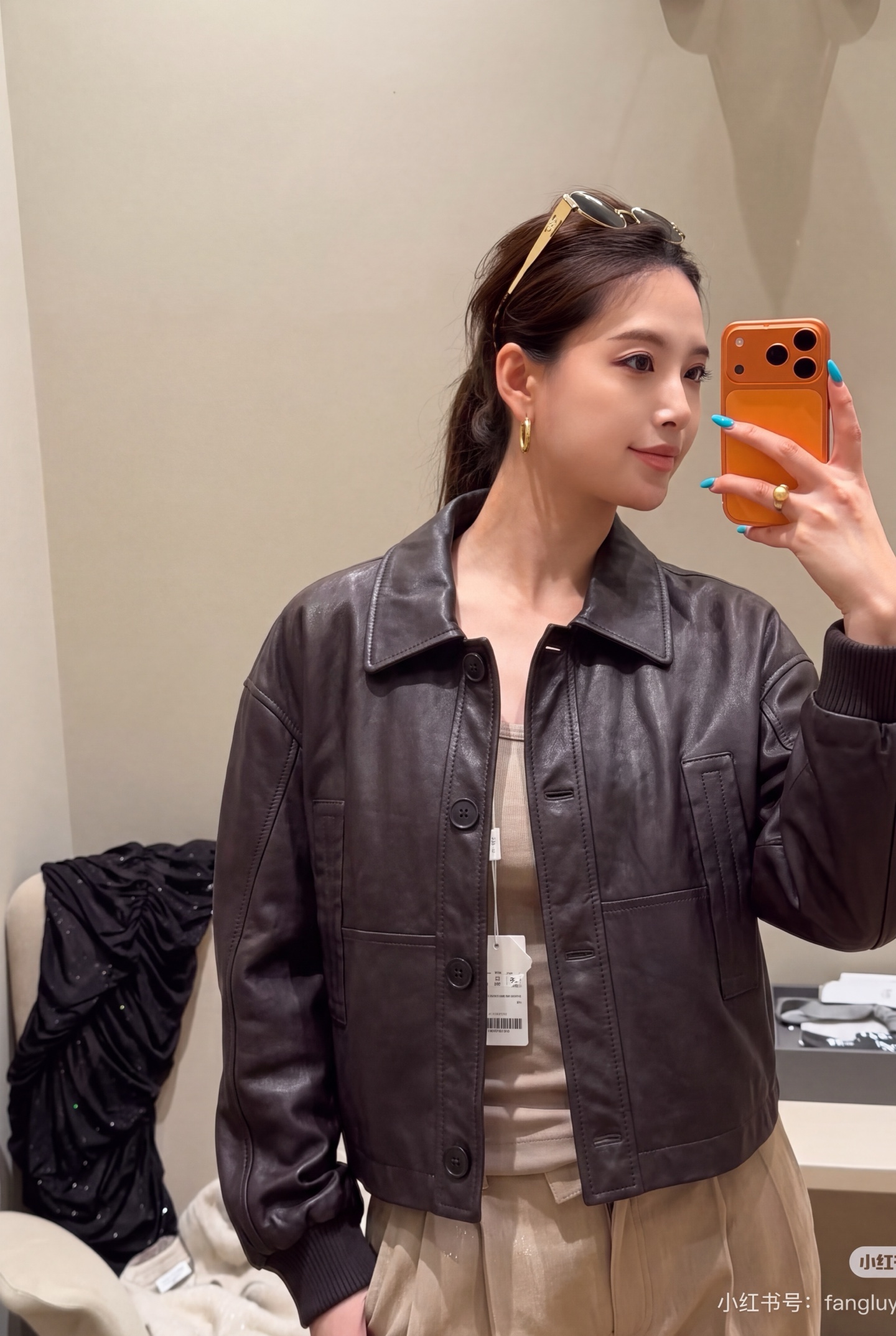 Brun 26fw cropped leather jacket