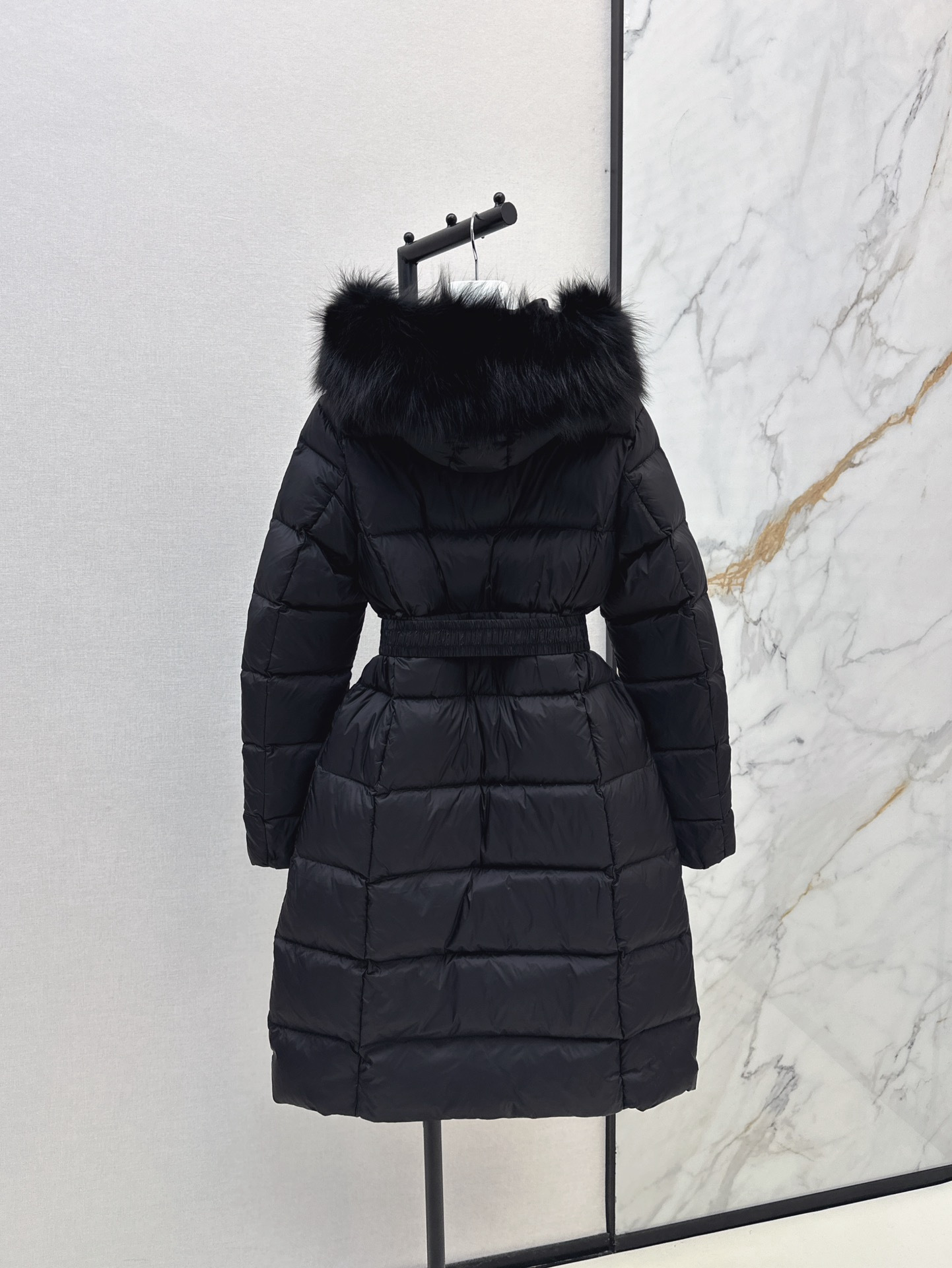 Monc 26fw belted hooded long down jacket