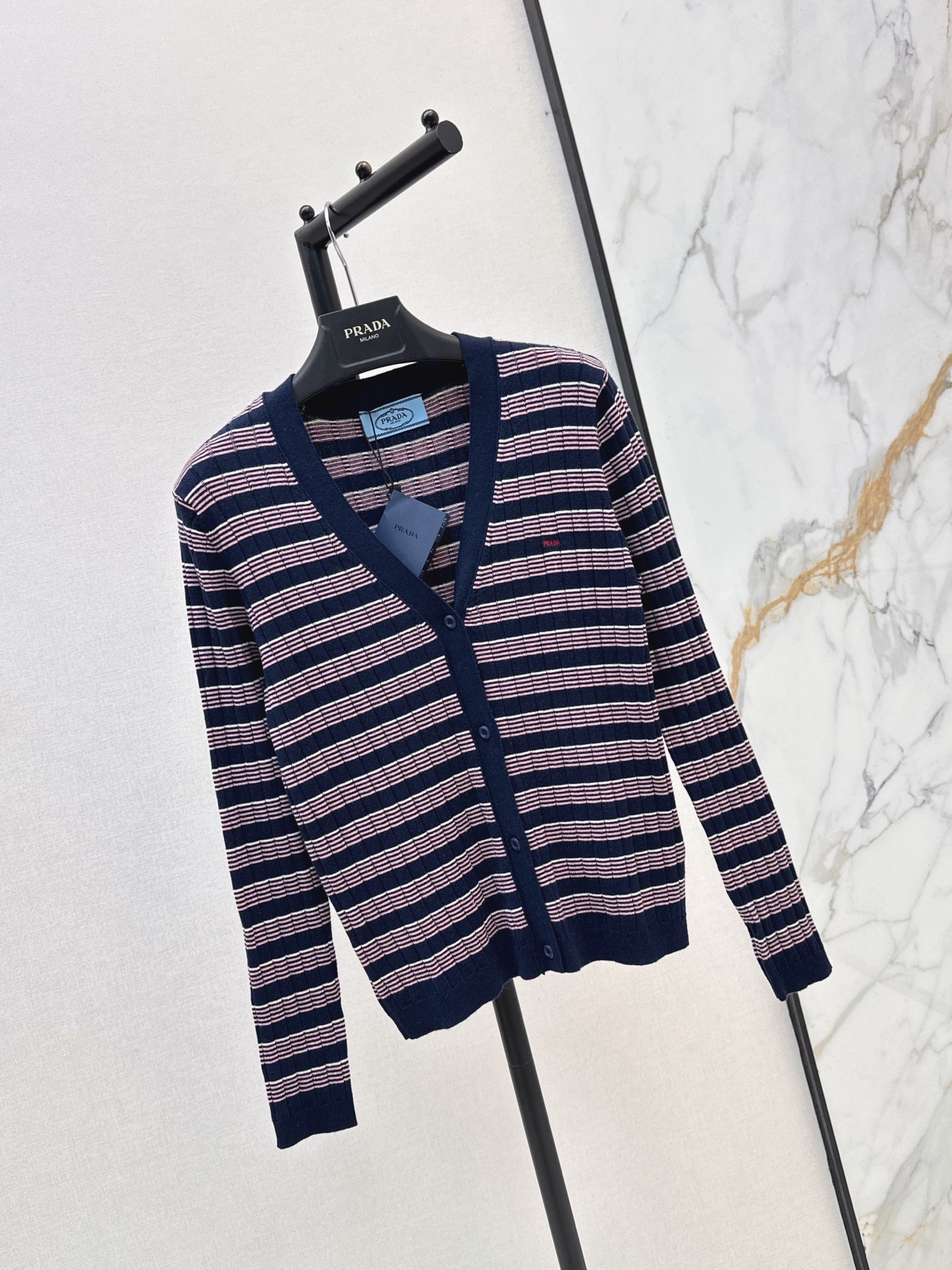 Pra 26fw stripe knit cardigan