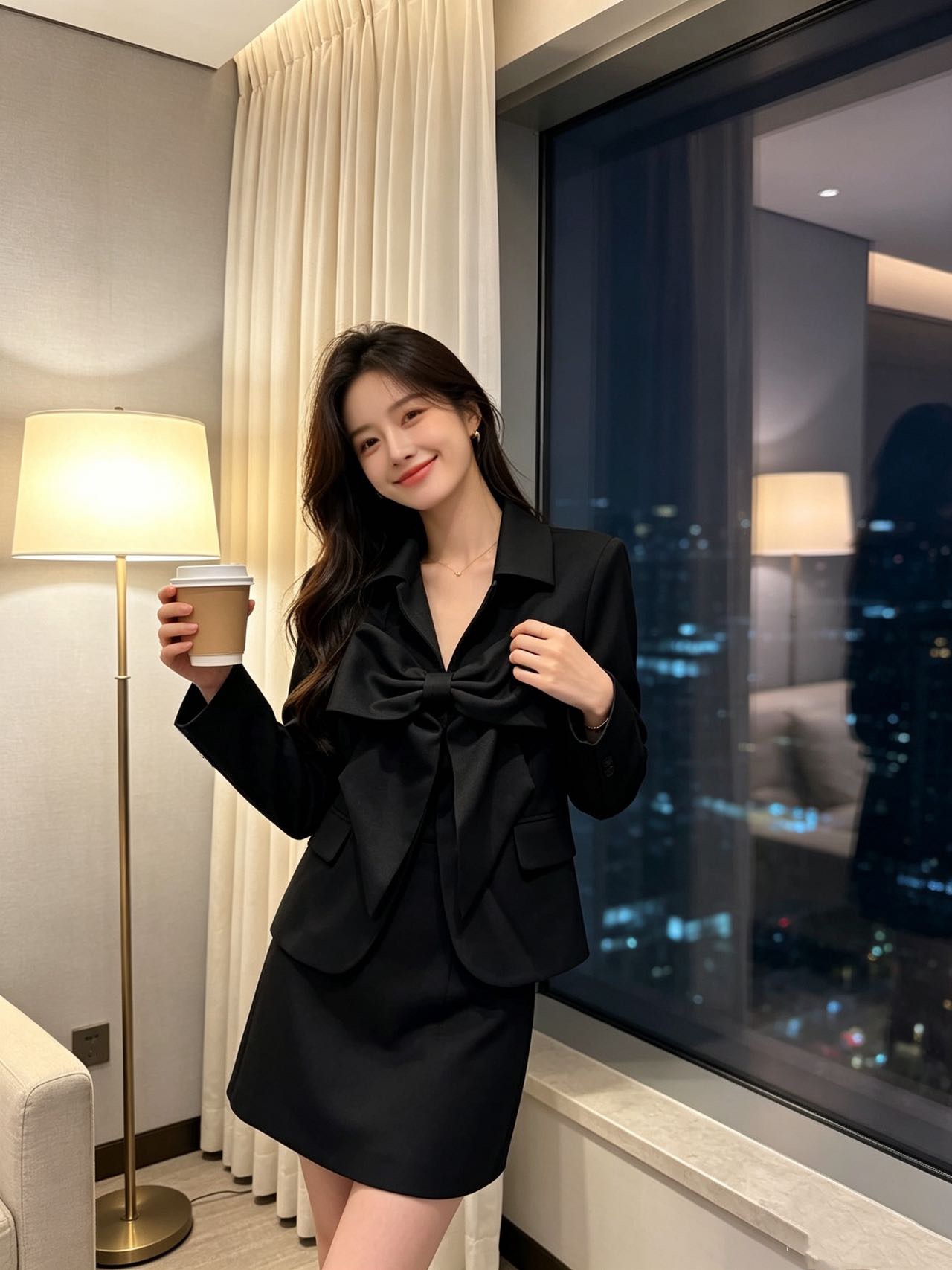 Chan 26fw bow blazer A-line skirt sets