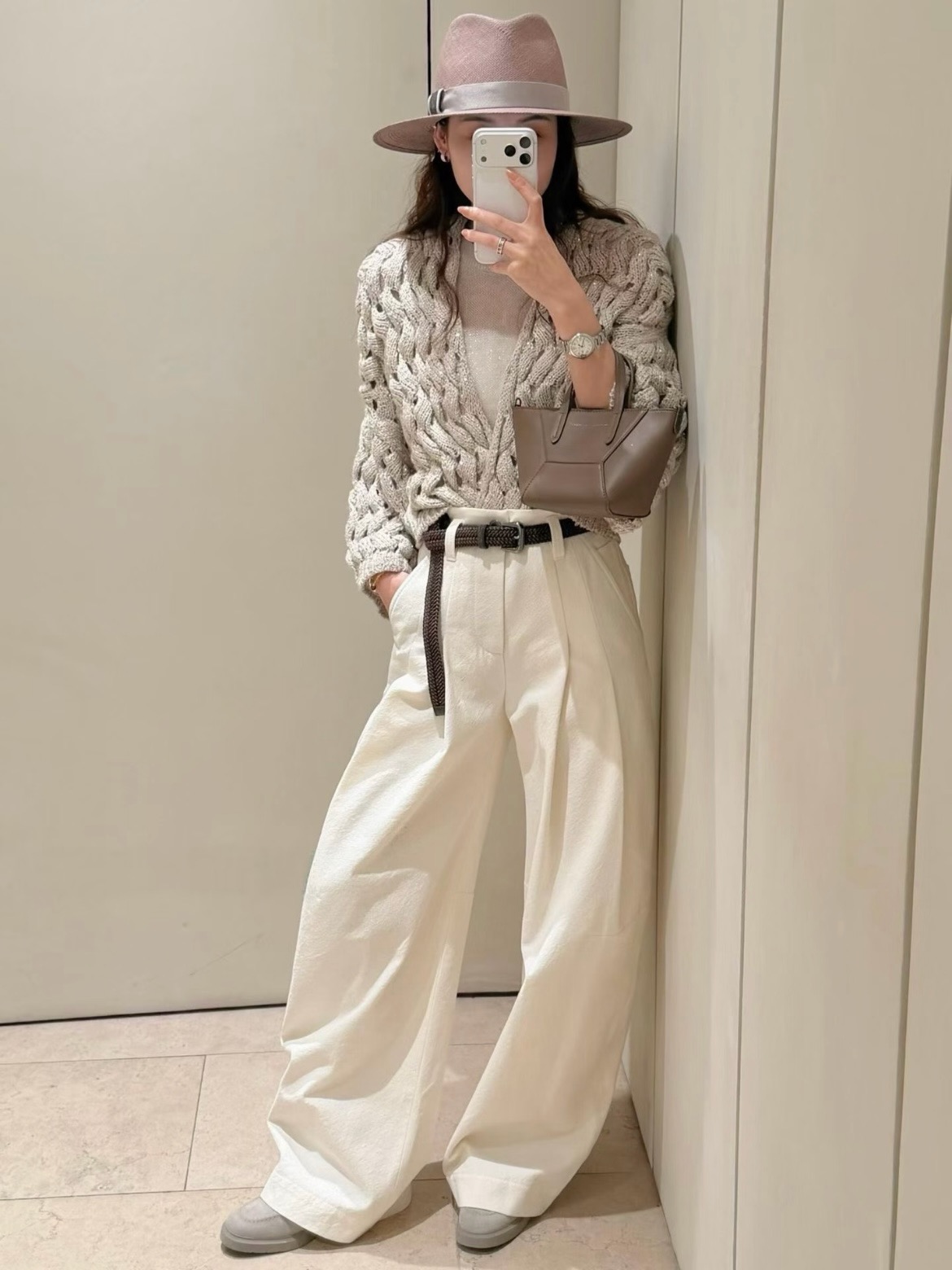 Brun 26fw hollow knit cardigan