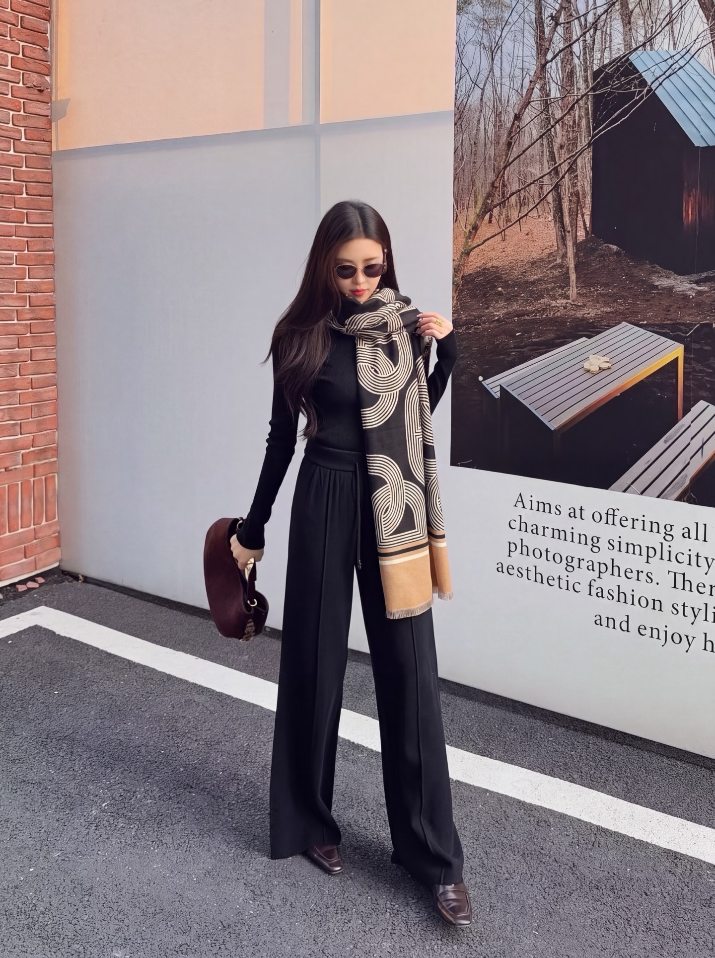 Her 26fw 3pcs knit basic tee shawls pants sets
