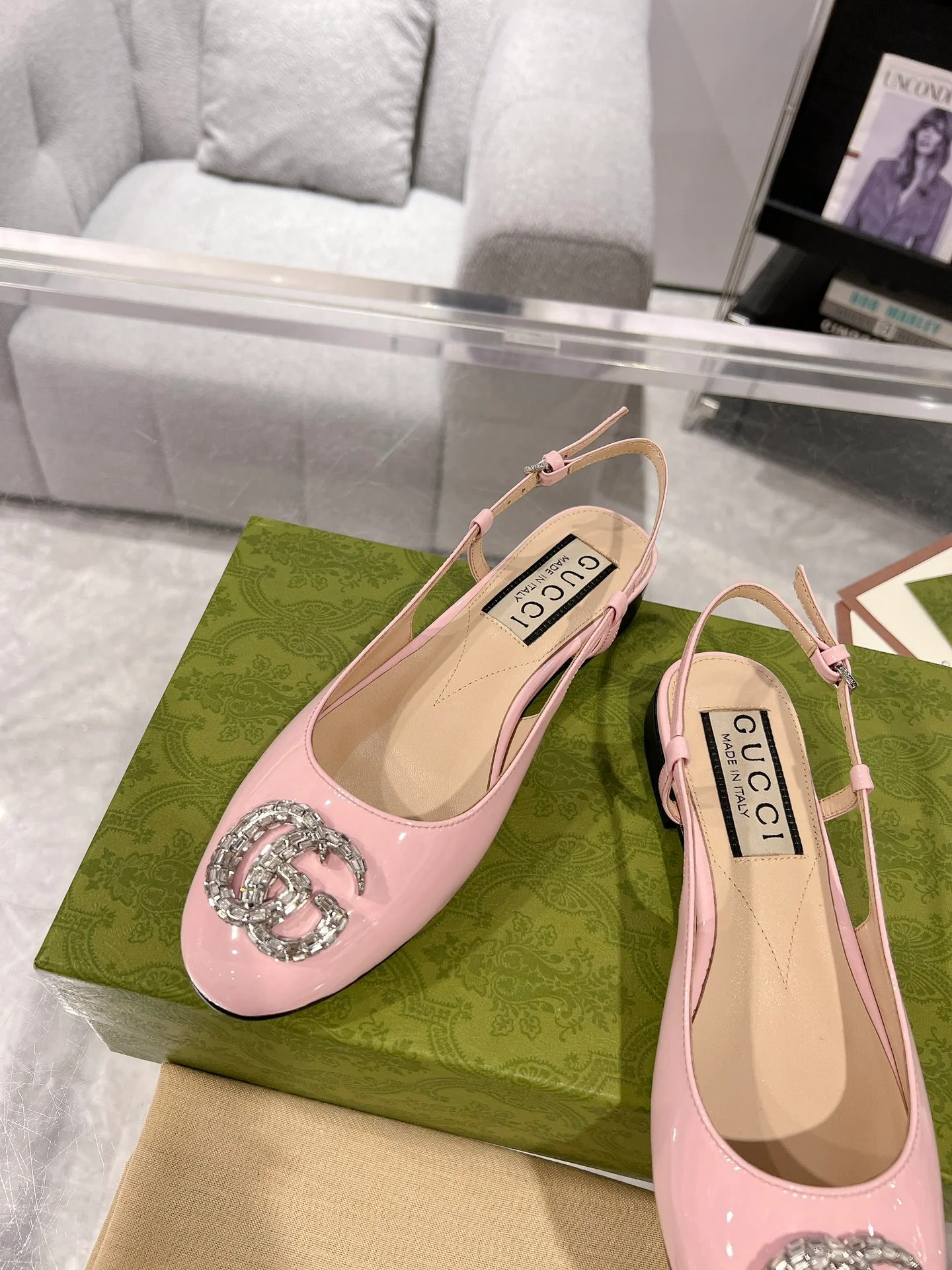 Gucc 25fw slingback flats with crystal diamond blingbling