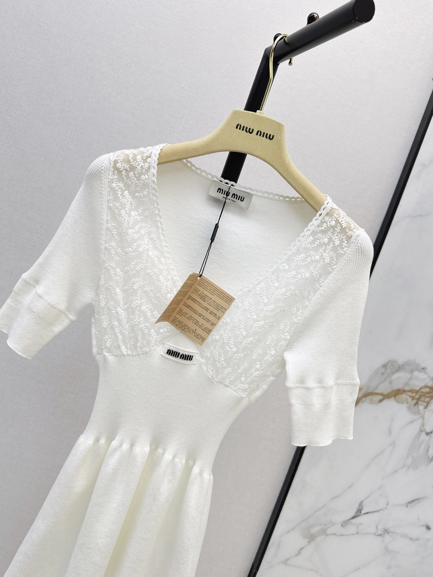 Miu 26fw lace trim knit top