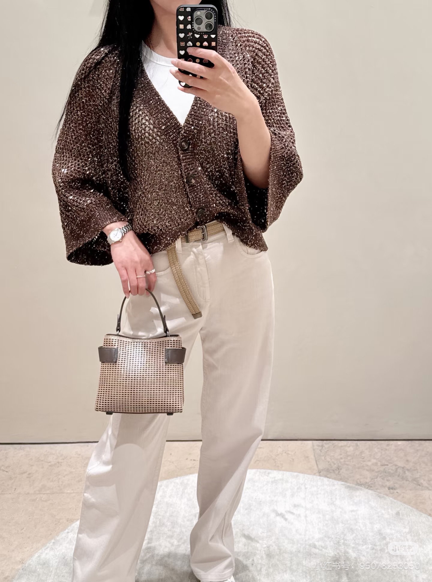 Brun 26fw embroidery sequin cardigan