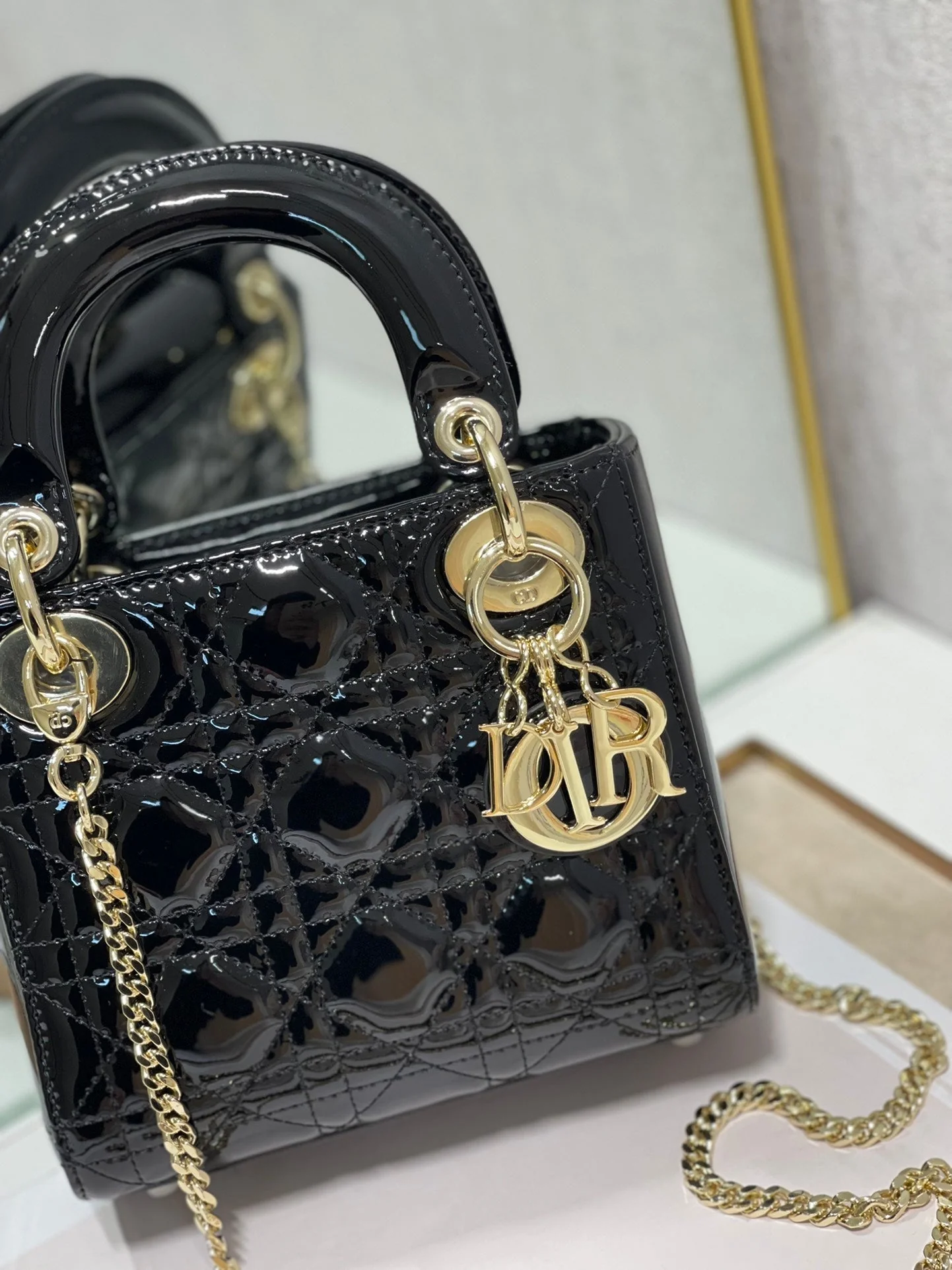 DO Mini & Small Lady Bag Black Patent Cannage Calfskin