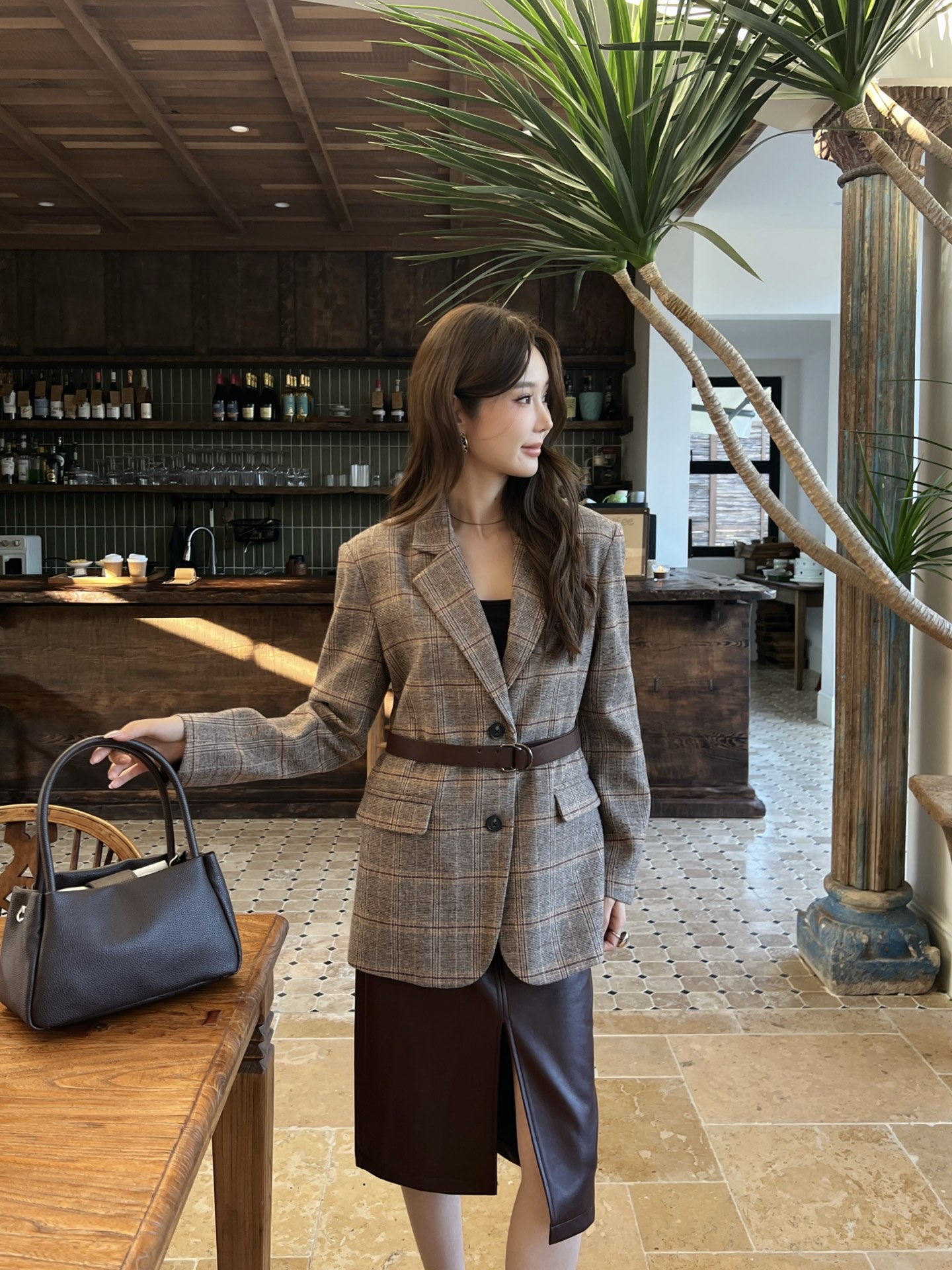 Brun 26fw check blazer