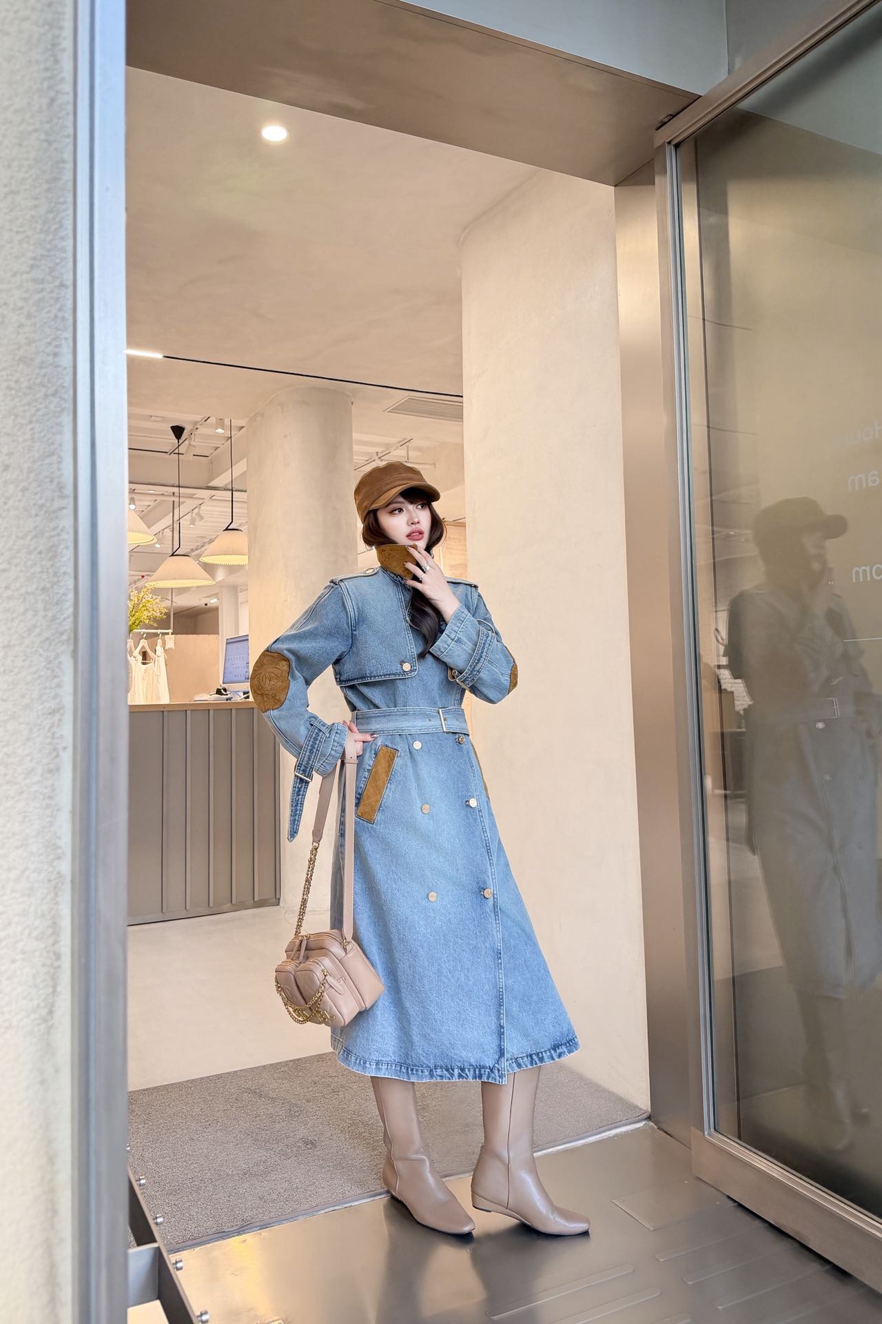 Chan 26fw suede fleece denim trench coats