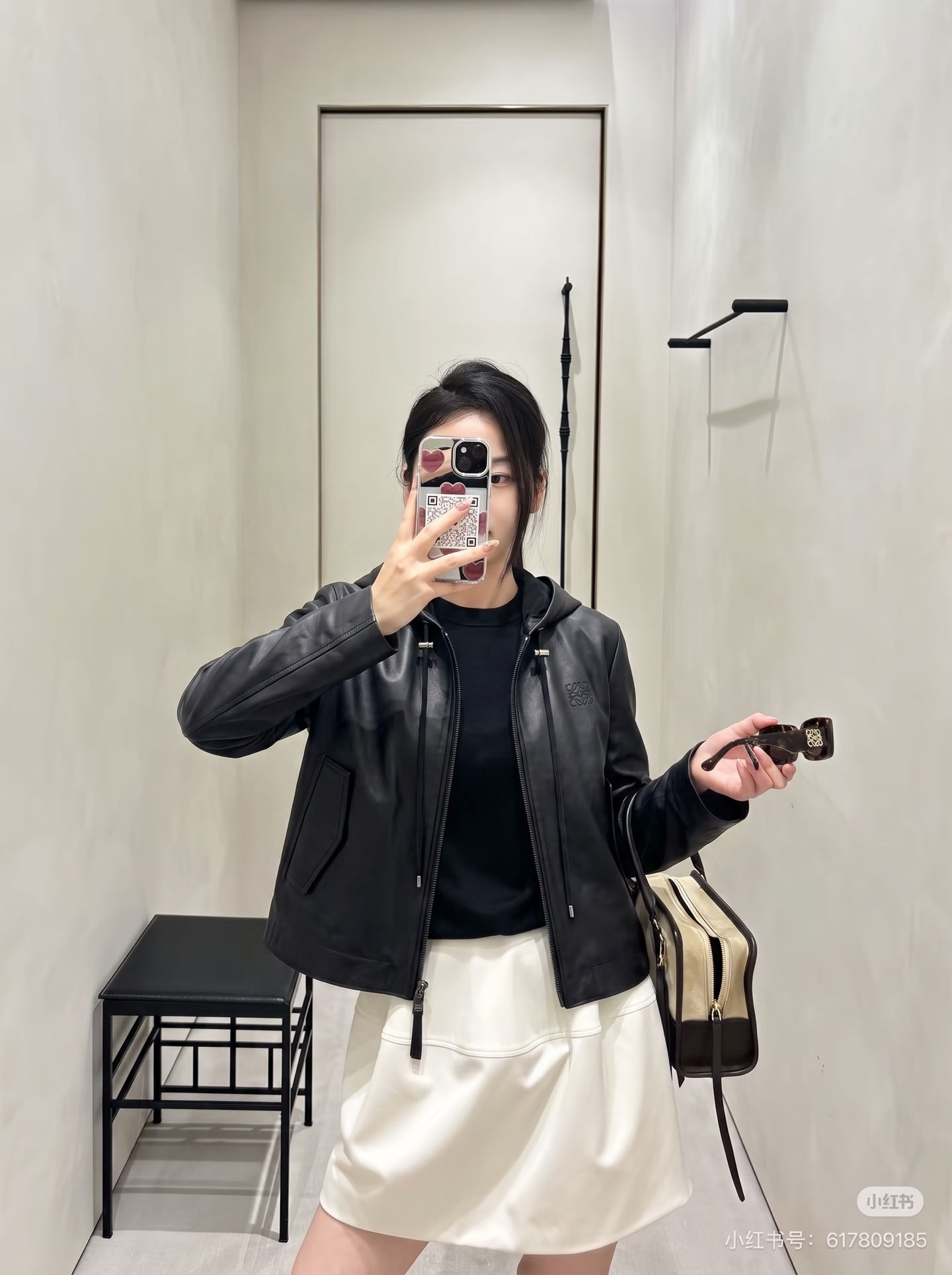 Loe 26fw leather hooded jacket