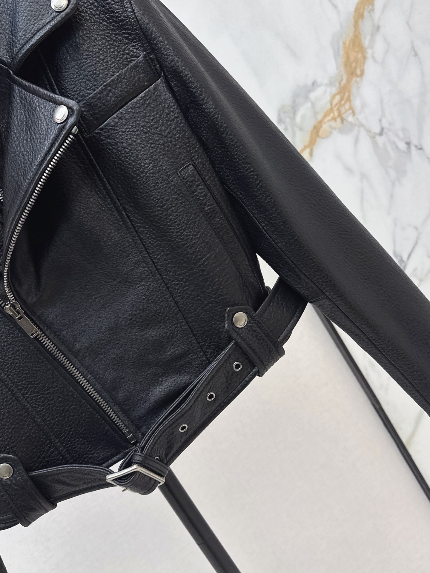 Sain 26fw cropped moto leather jacket