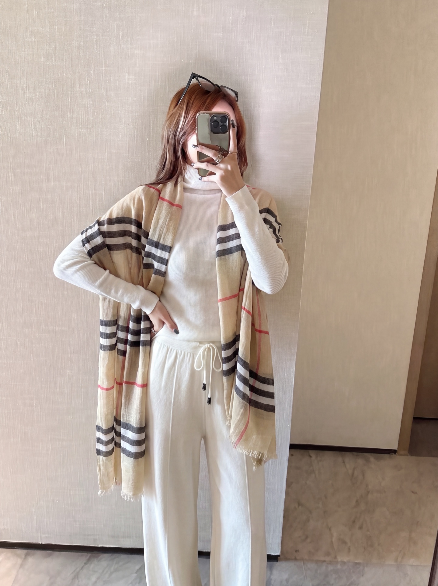 Bur 26fw knit basic tee check shawls pants set